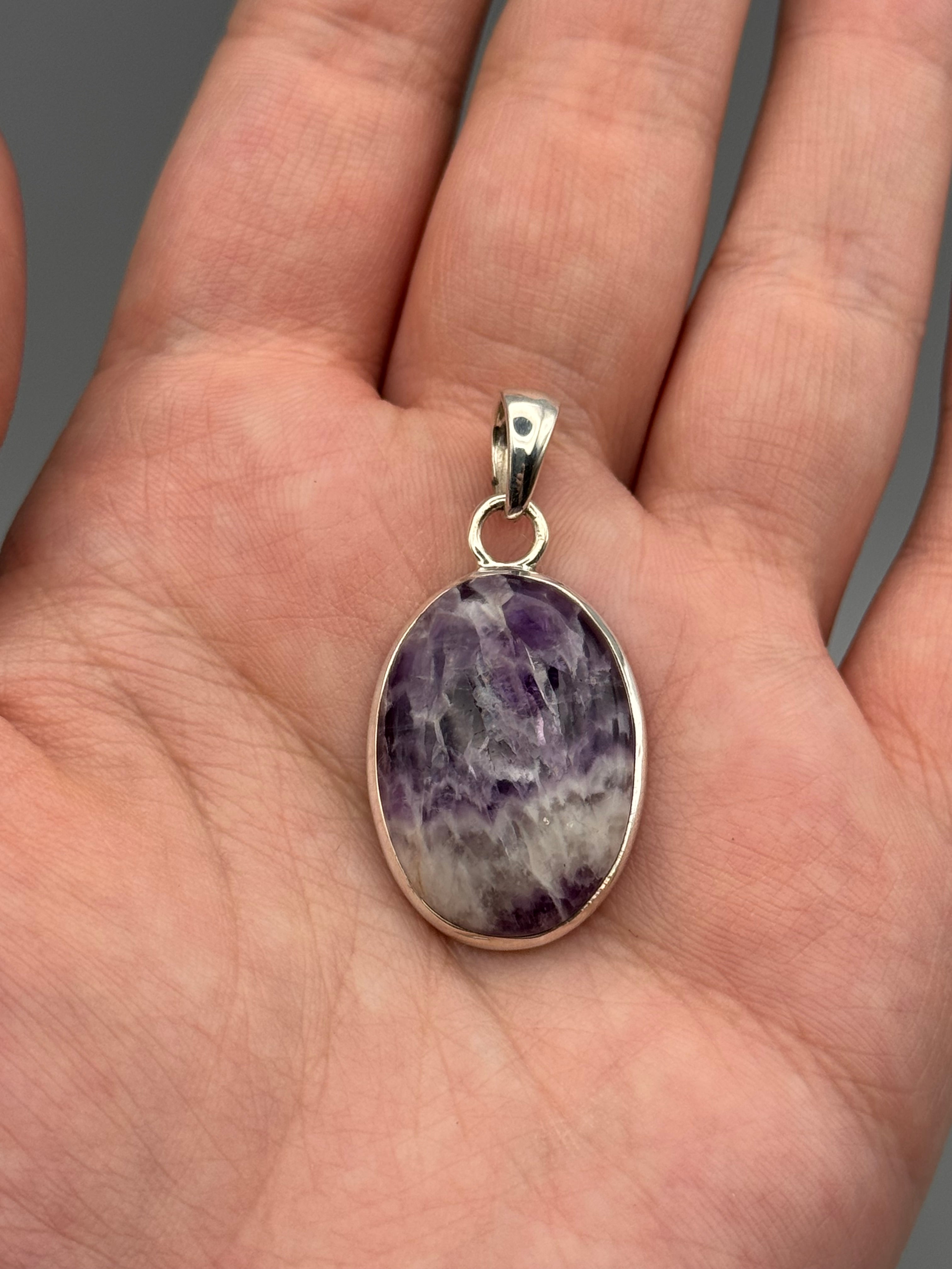 •CHEVRON AMETHYST - OVAL• sterling silver pendant