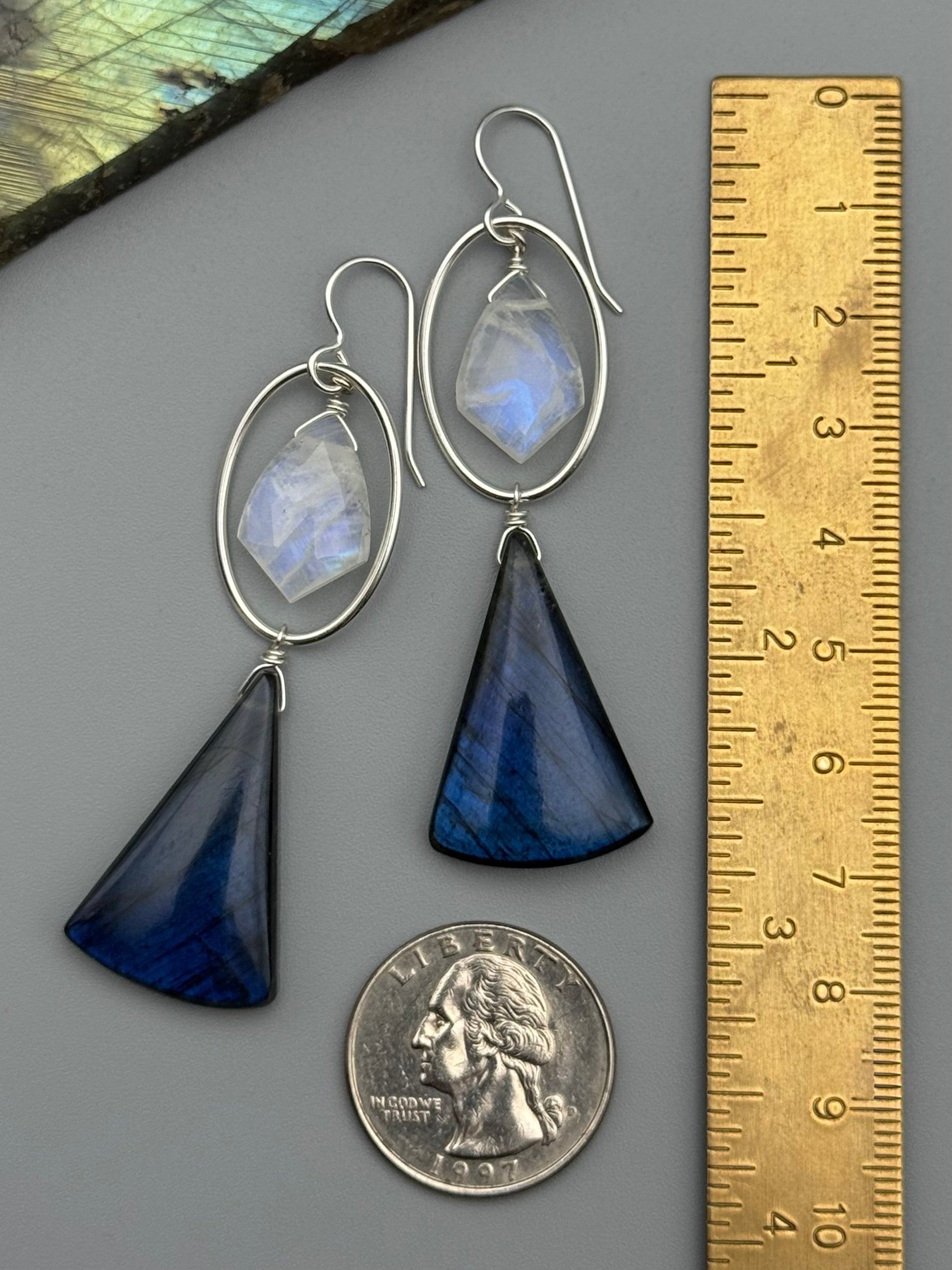 •LUNA• rainbow moonstone + labradorite silver earrings