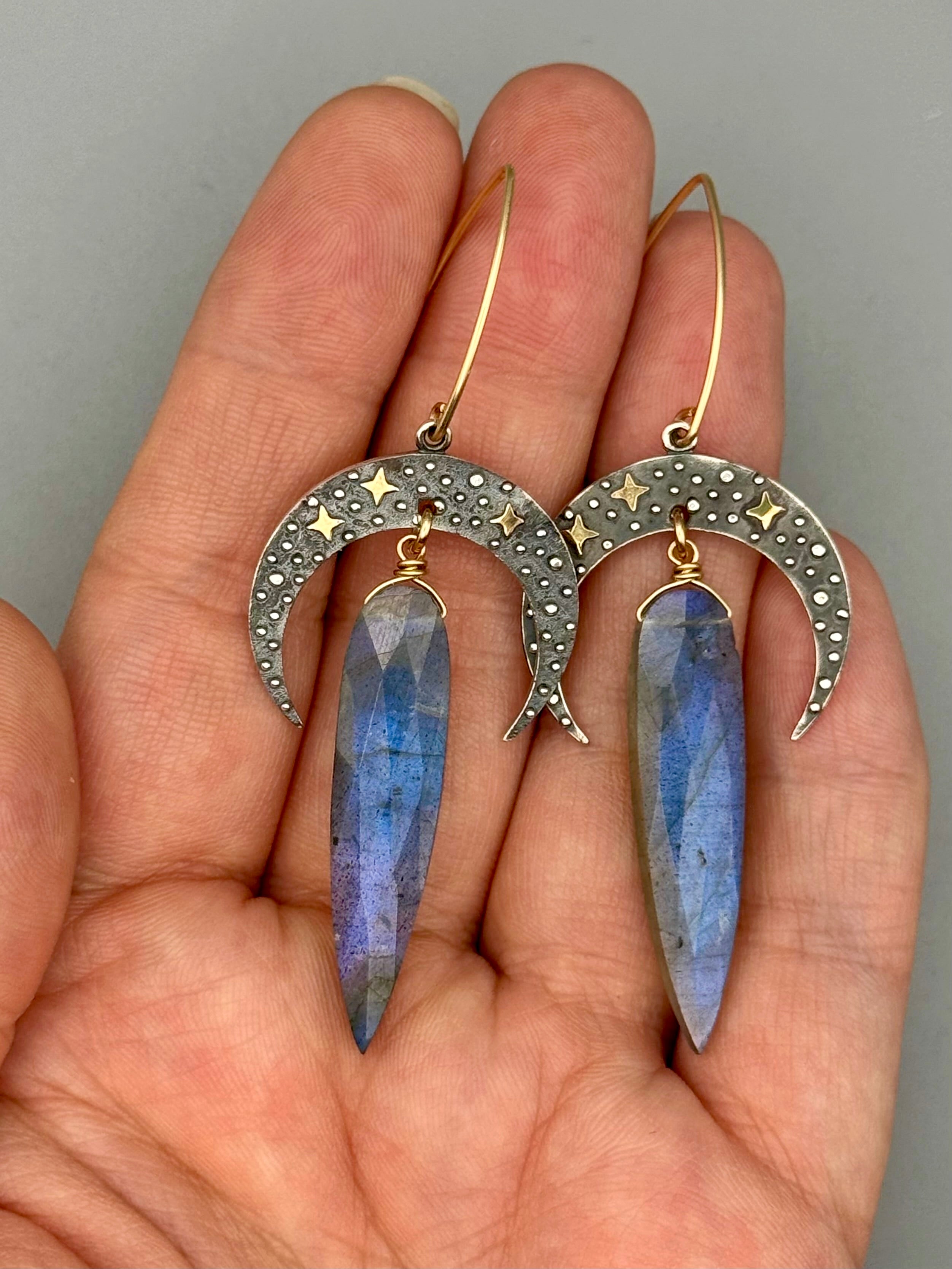 •CELESTIAL SLIVER• labradorite spear tear + mixed metal earrings