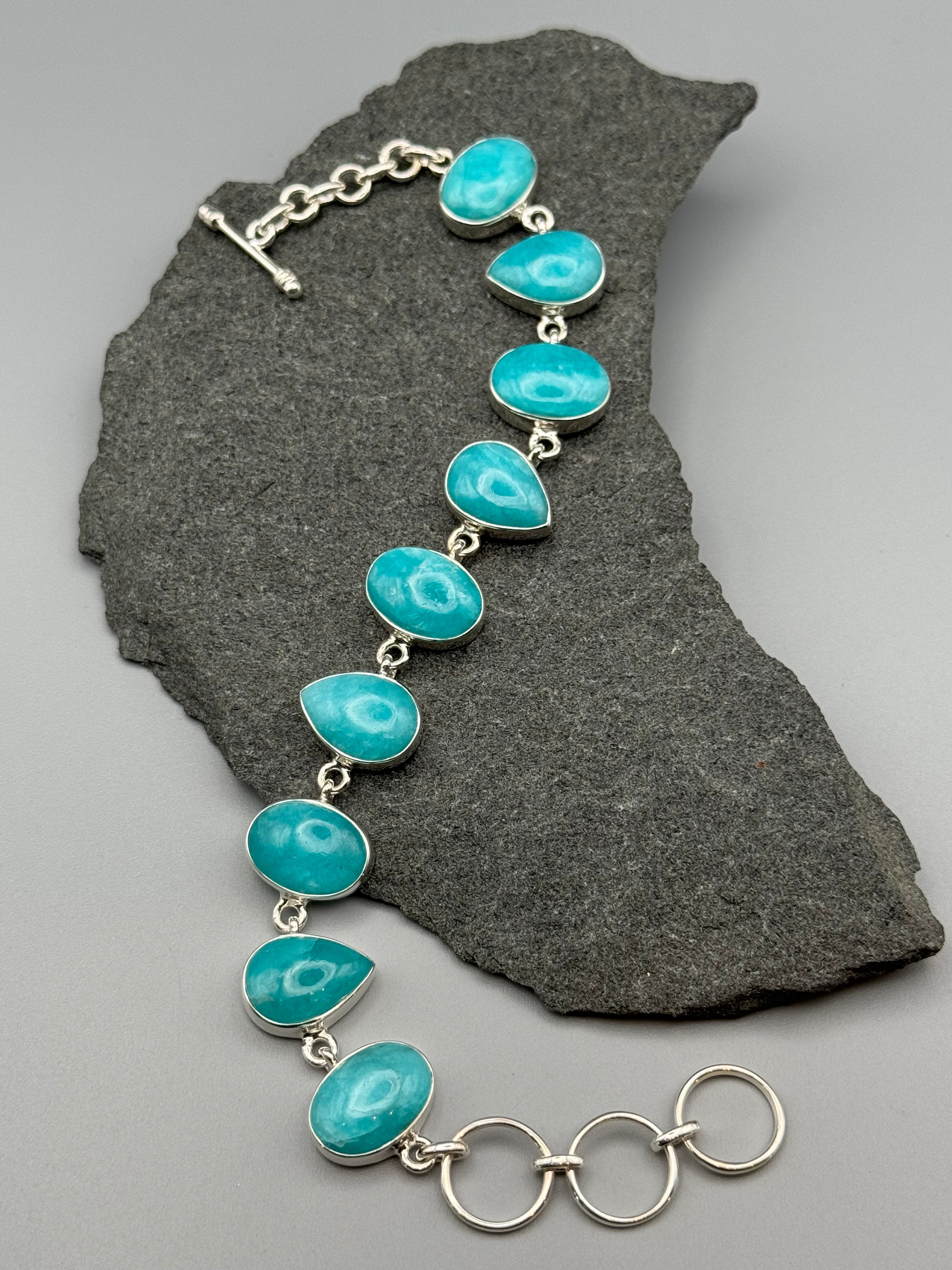 •AMAZONITE - GEO MIX• linked silver bracelet (7.25" - 8.5")