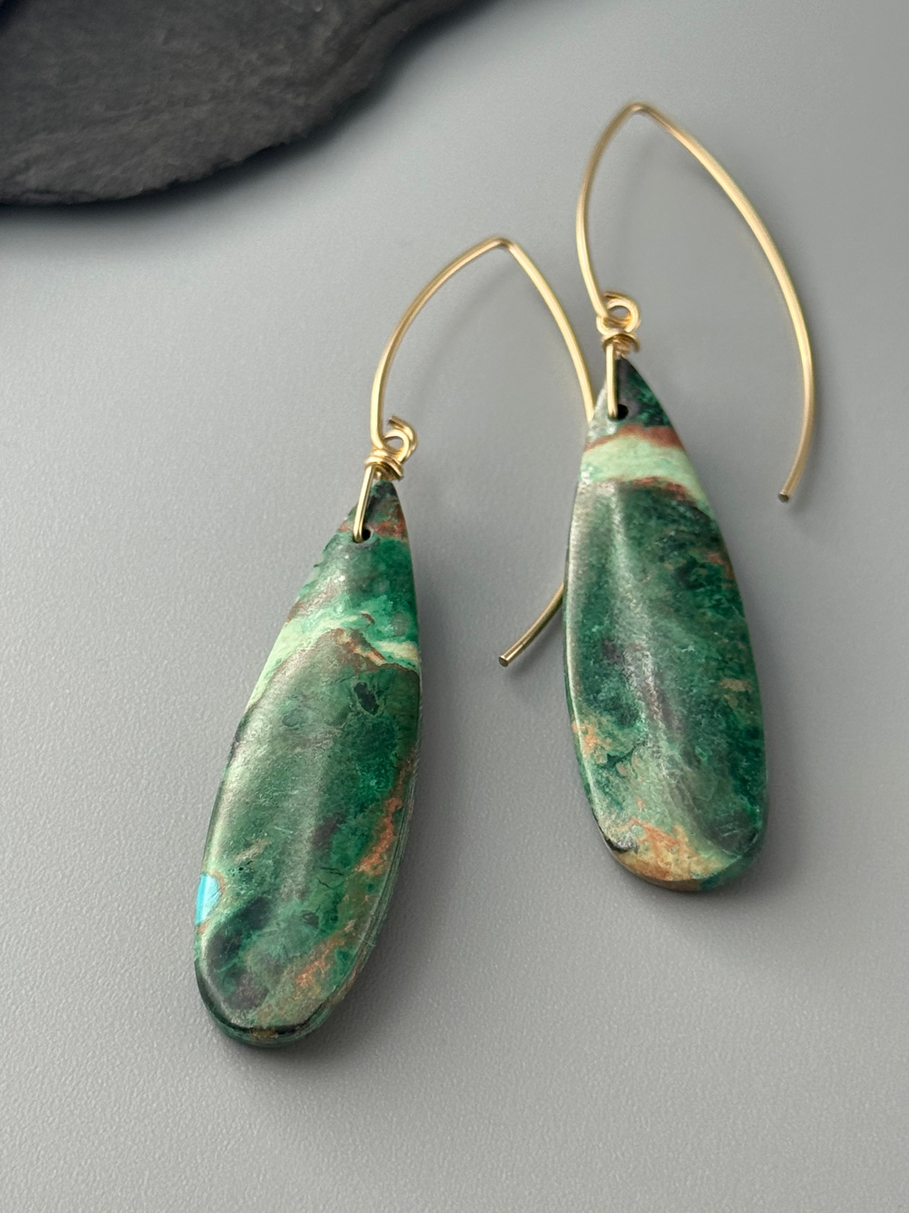 •STRAY• malachite chrysocolla + gold earrings