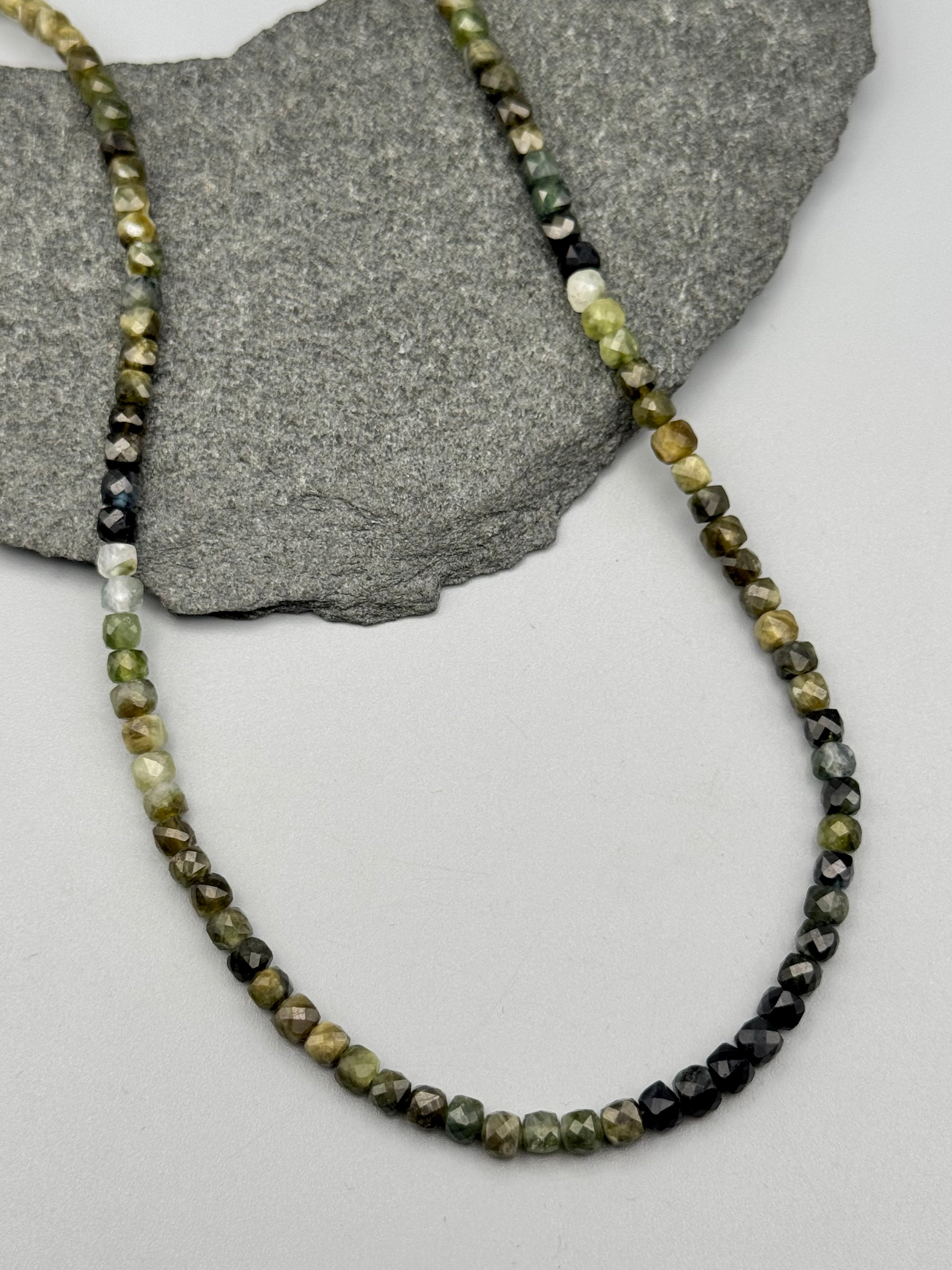•GREEN TOURMALINE - STRAND• silver beaded necklace (24" long)