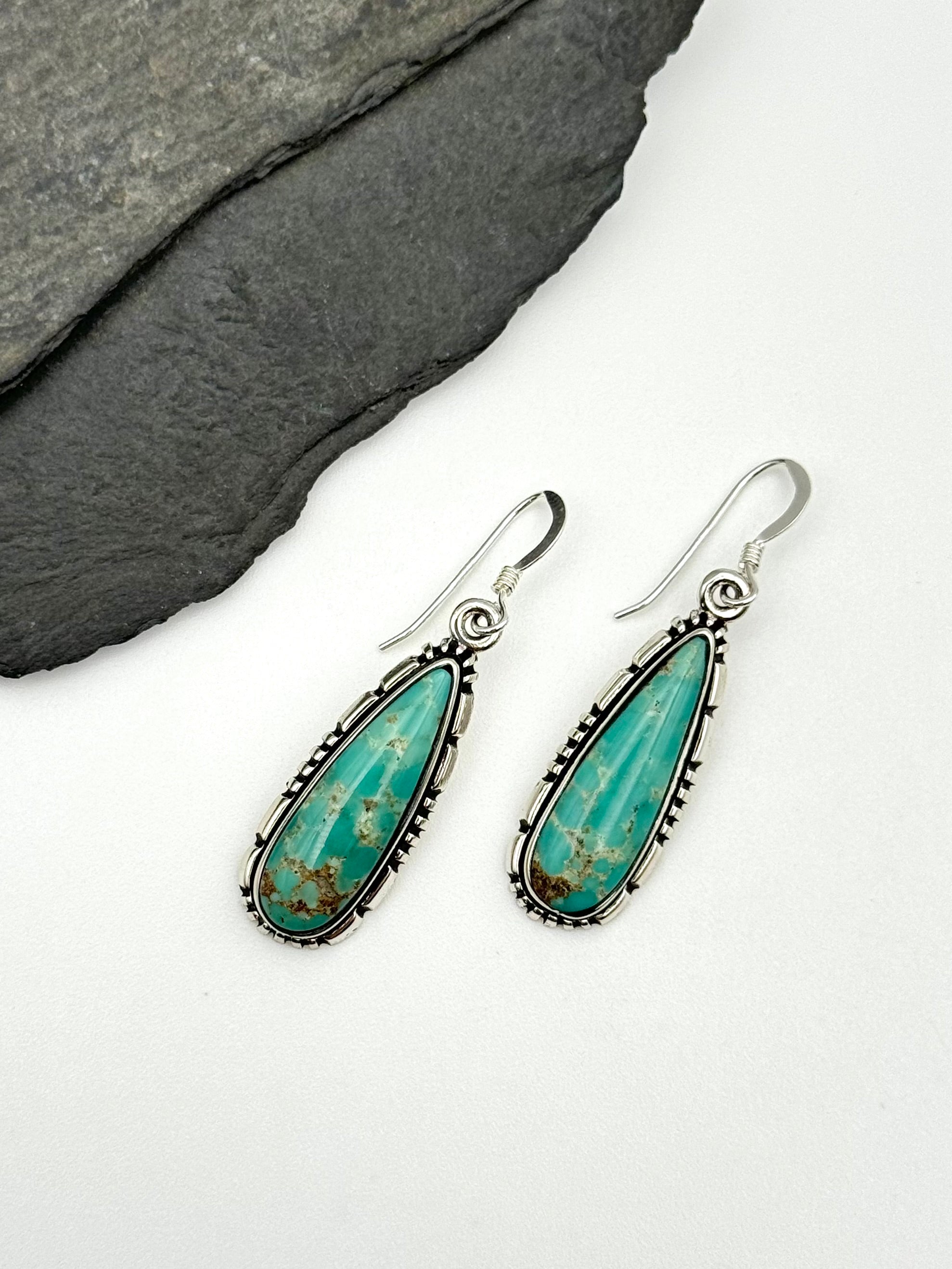 •TURQUOISE TEARDROP - 2• Navajo silver dangle earrings