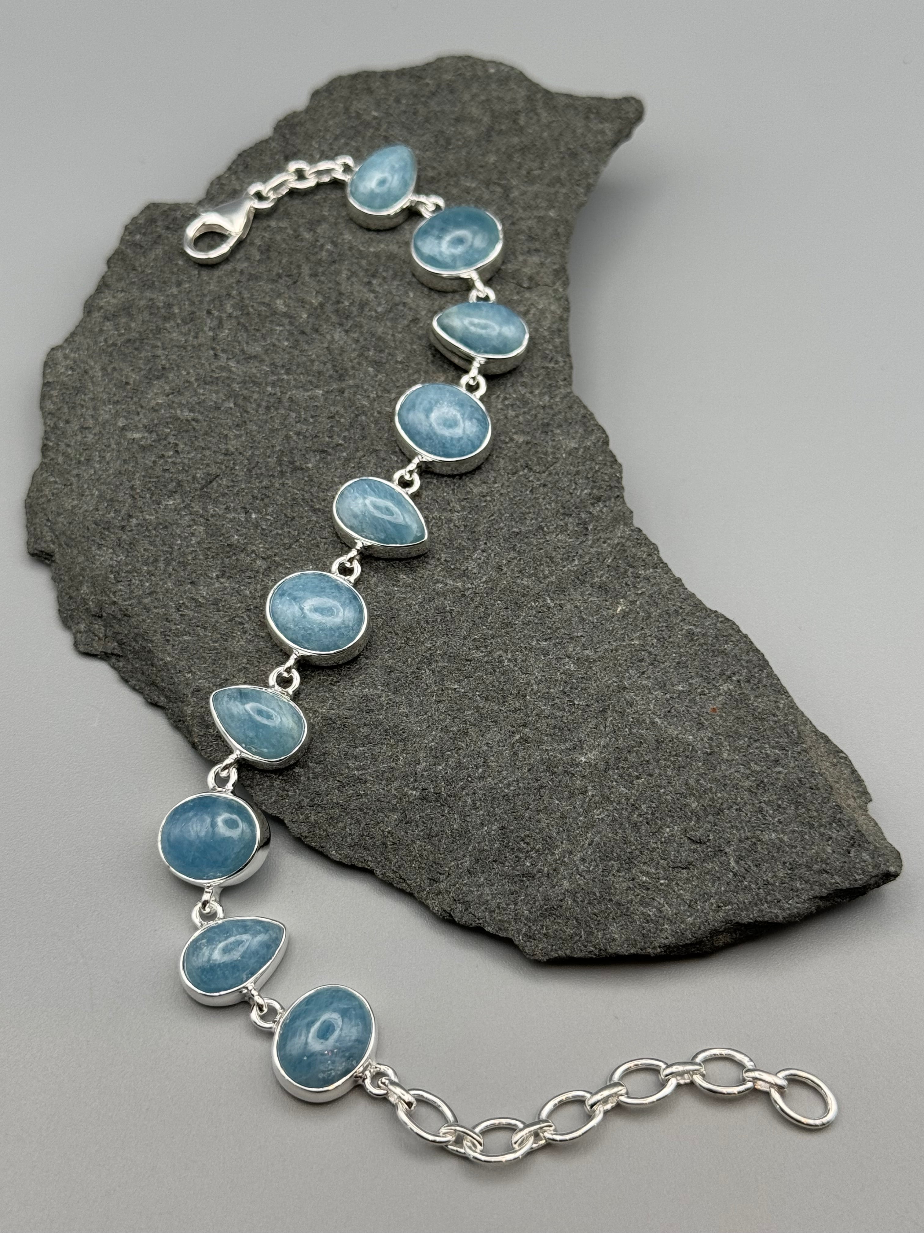 •AQUAMARINE - GEO MIX• linked silver bracelet (7" - 9")