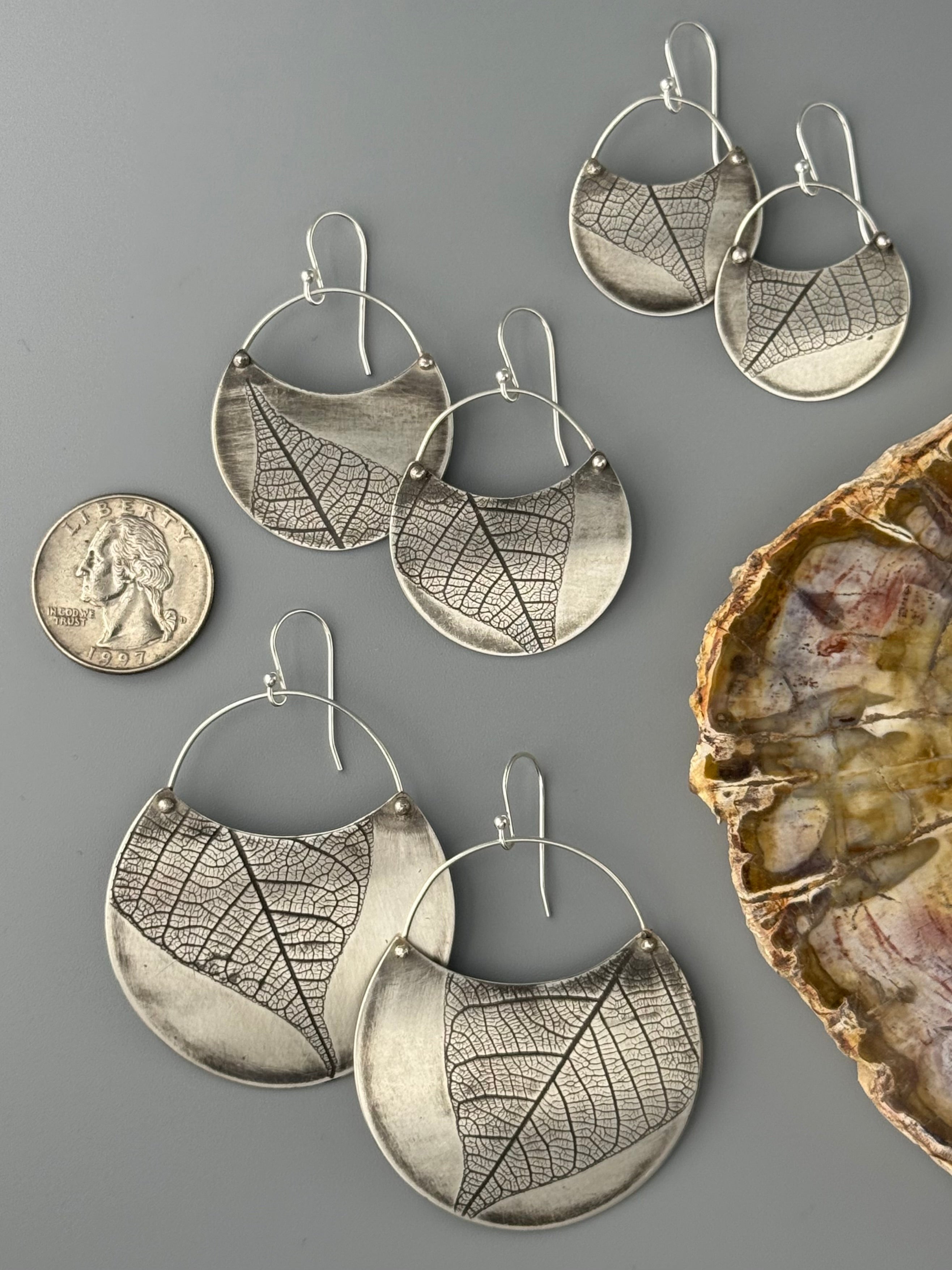 •LEAF CRESCENT• silver dangle earrings