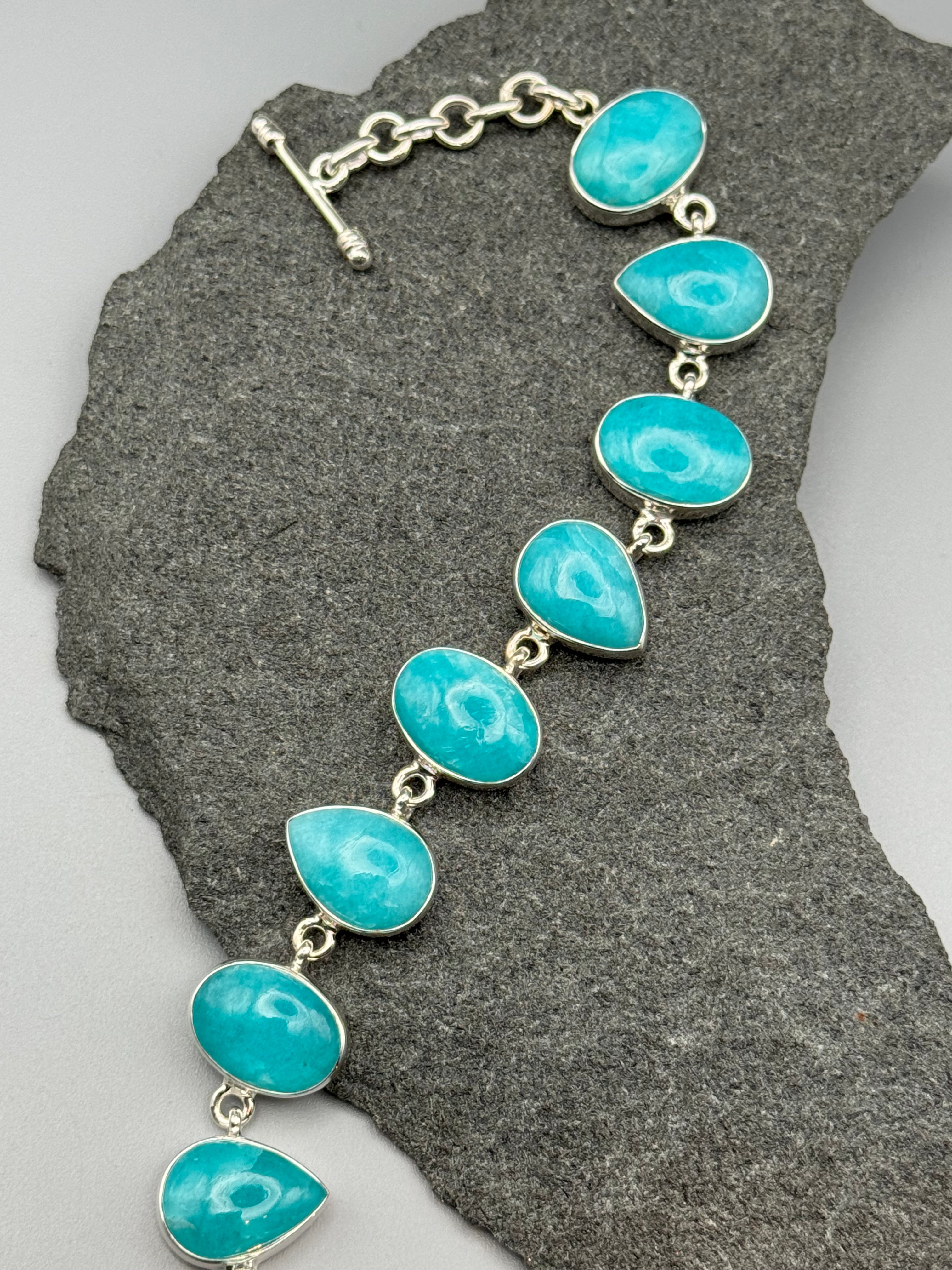 •AMAZONITE - GEO MIX• linked silver bracelet (7.25" - 8.5")