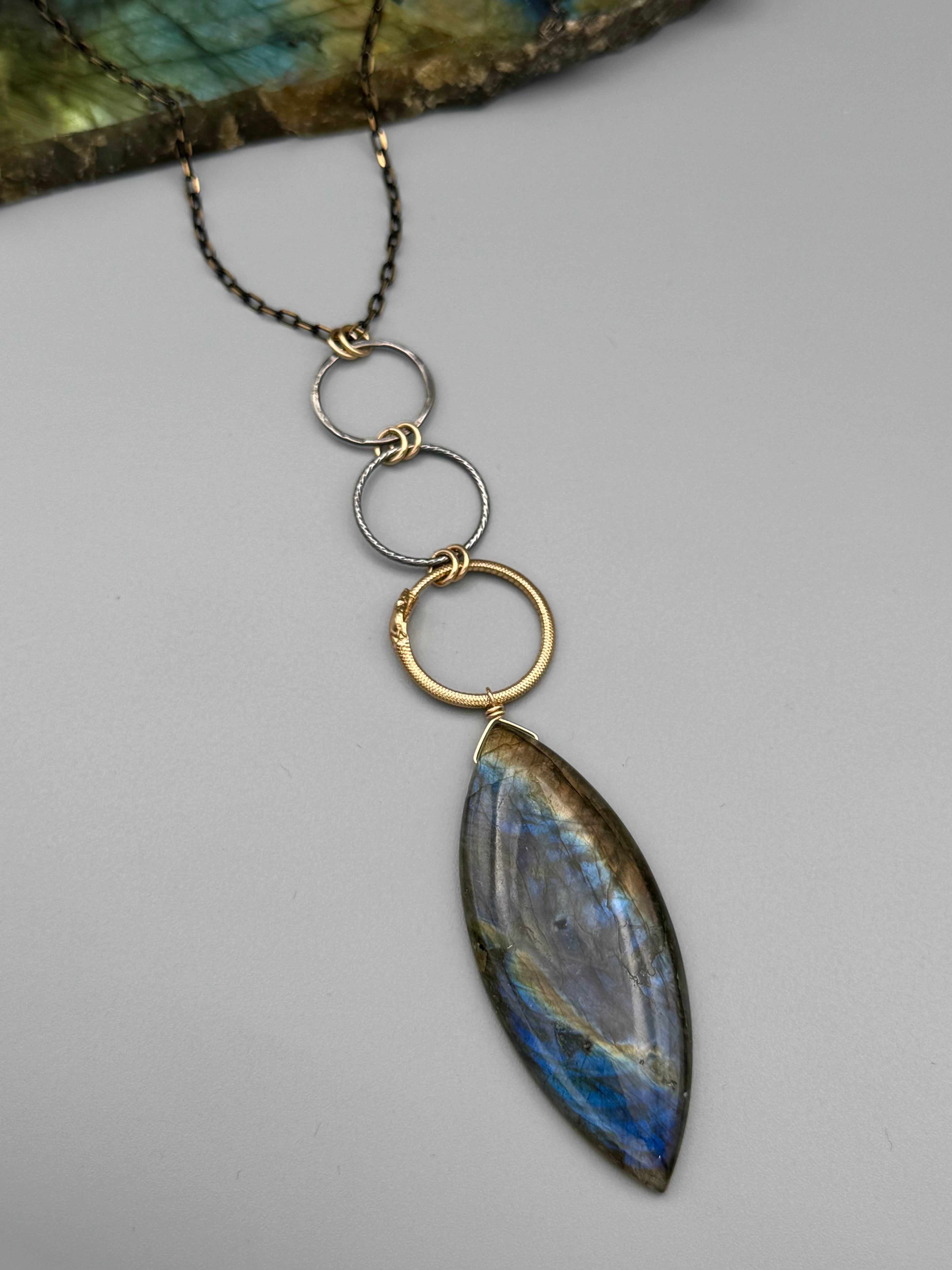 •NĀGA• labradorite marquise + mixed metal necklace (26"-28" long)