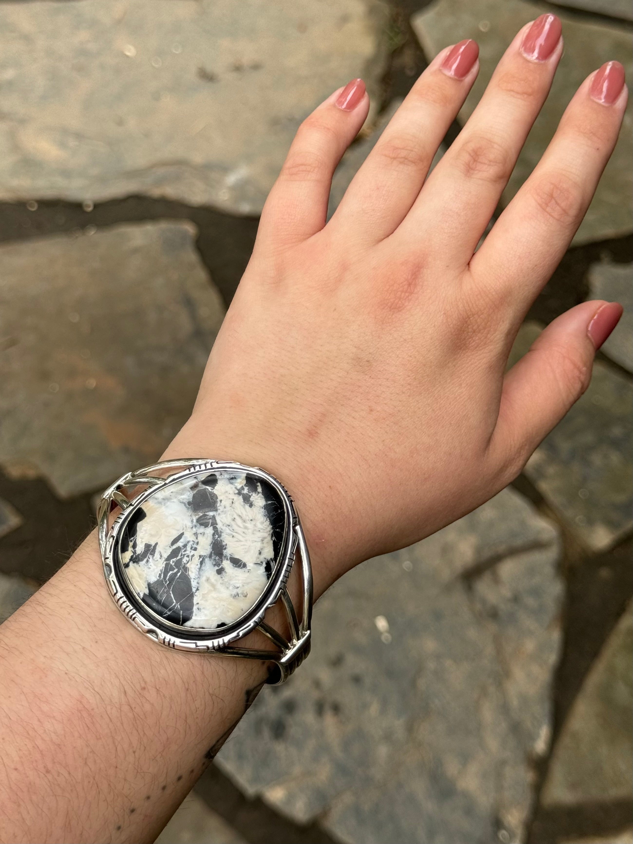 •WHITE BUFFALO - BIGGIE• Navajo silver cuff bracelet (7.5" +/-)