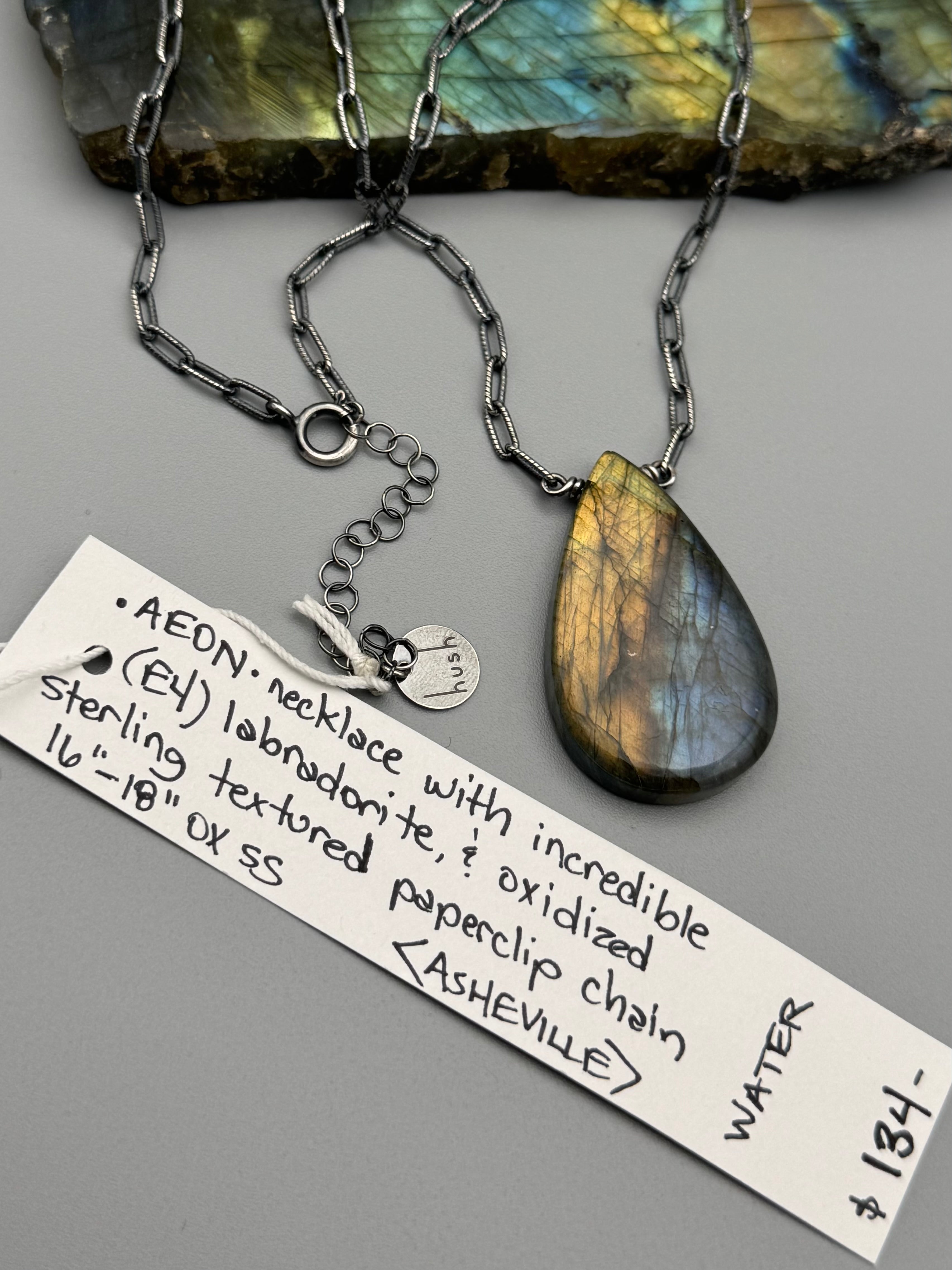 •AEON• labradorite + silver necklace (16"-18" long)