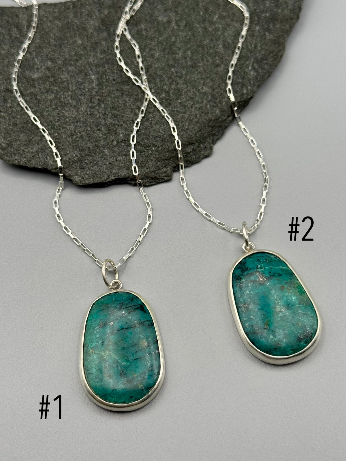 •MOD FLORA• chrysocolla + silver necklace (18" - 21" long)