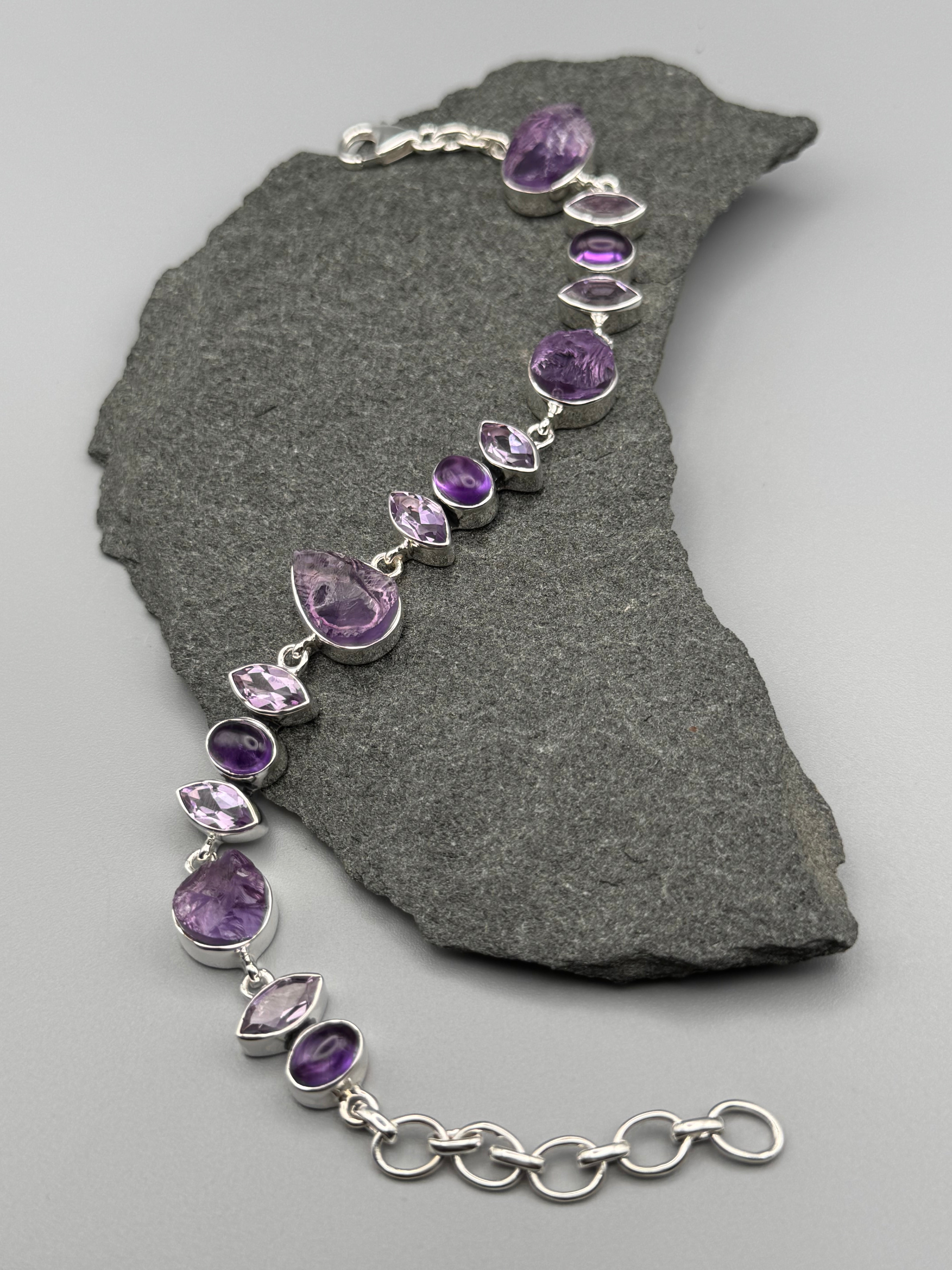 •AMETHYST - GEO MIX• linked silver bracelet (7.25" - 9")