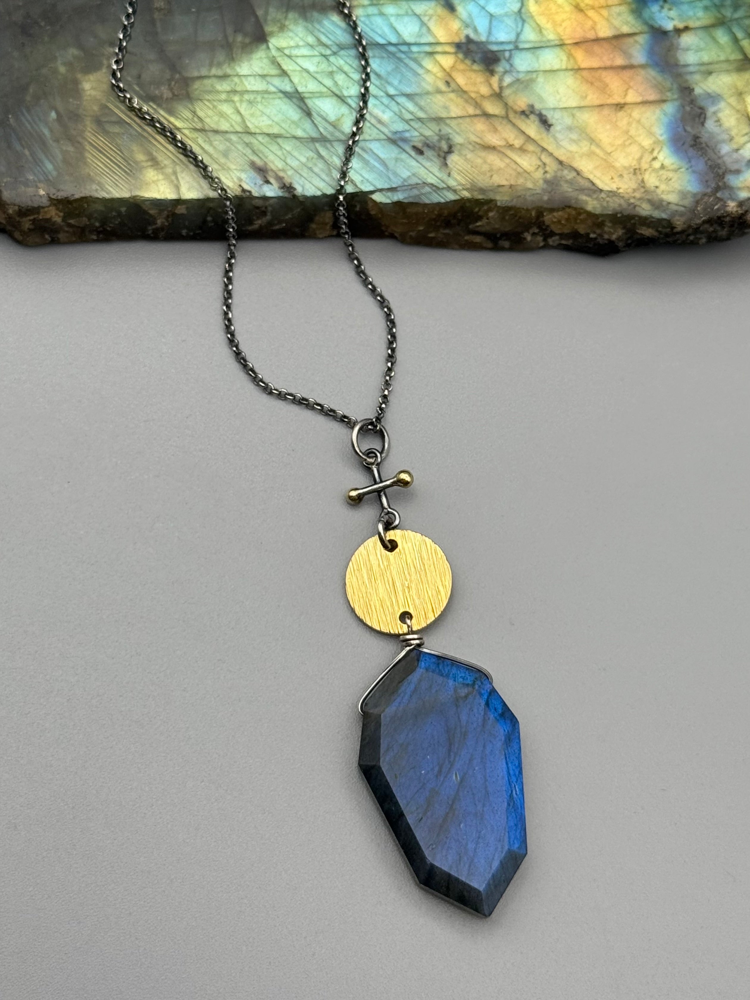 •INVOKE• labradorite + mixed metal necklace (16"-18" long)
