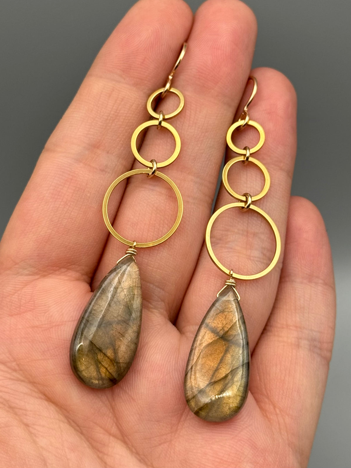 •SIX OF CUPS• golden labradorite tear + gold earrings