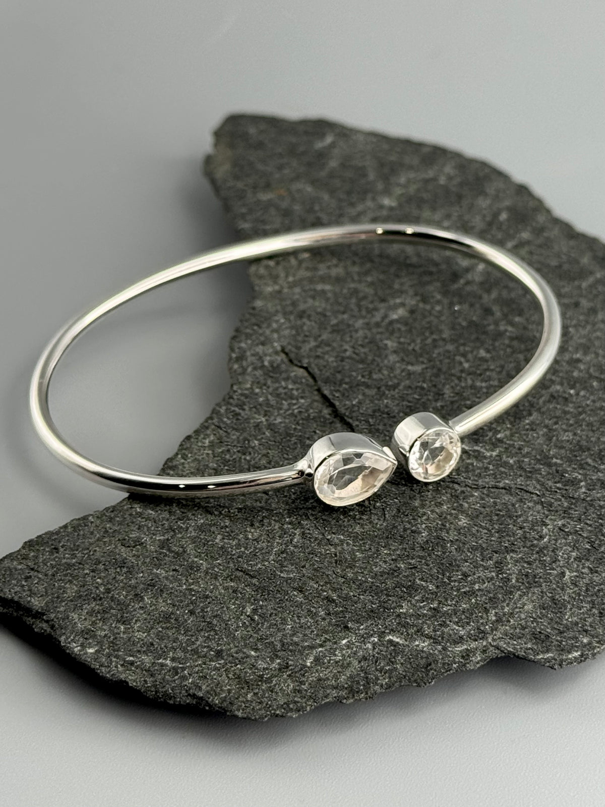 •RAIN OR SHINE• clear quartz + silver twist-on cuff bracelet