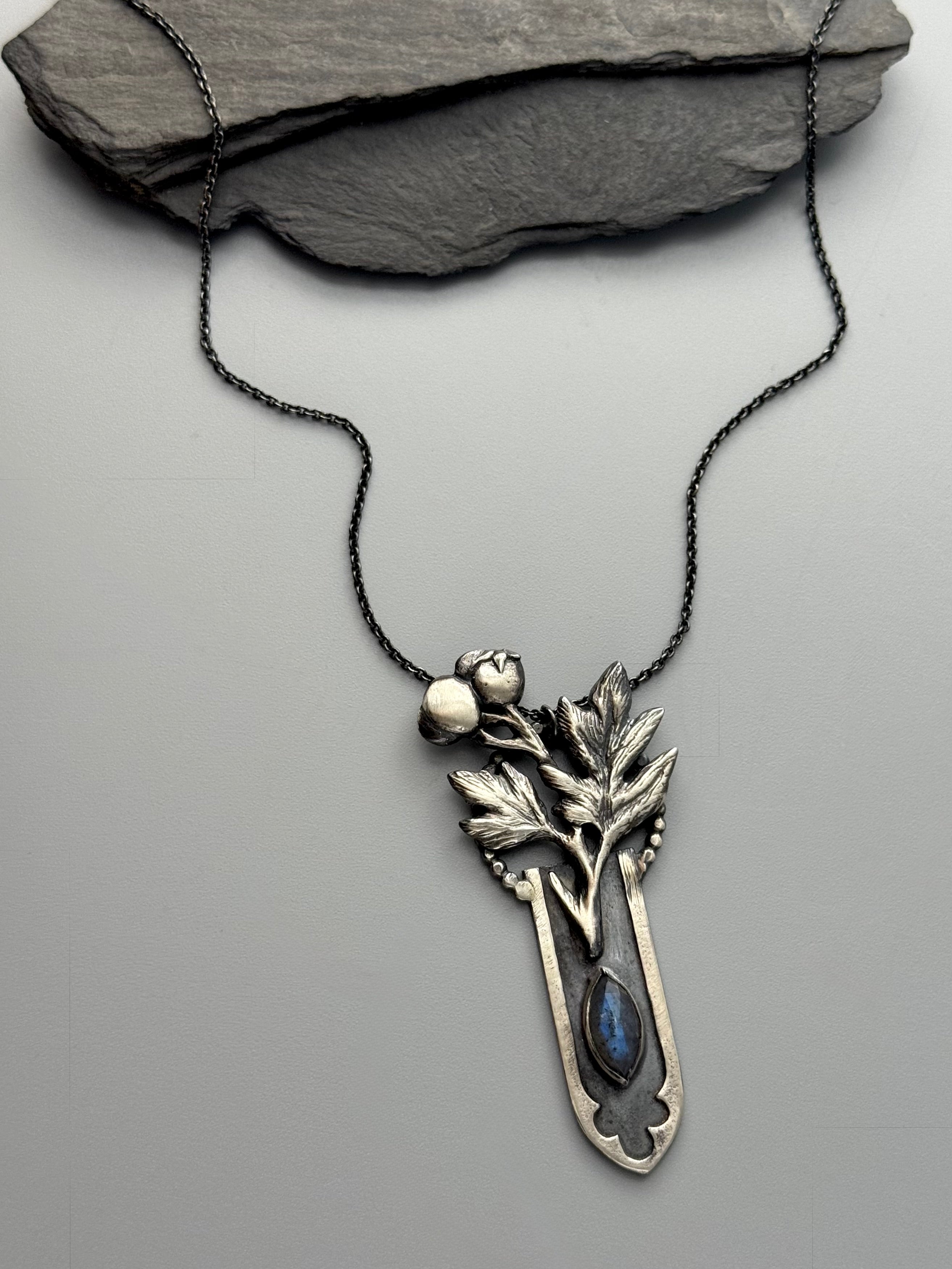 •GOTHIC ARCH + HAWTHORN• labradorite + silver necklace (18" long)