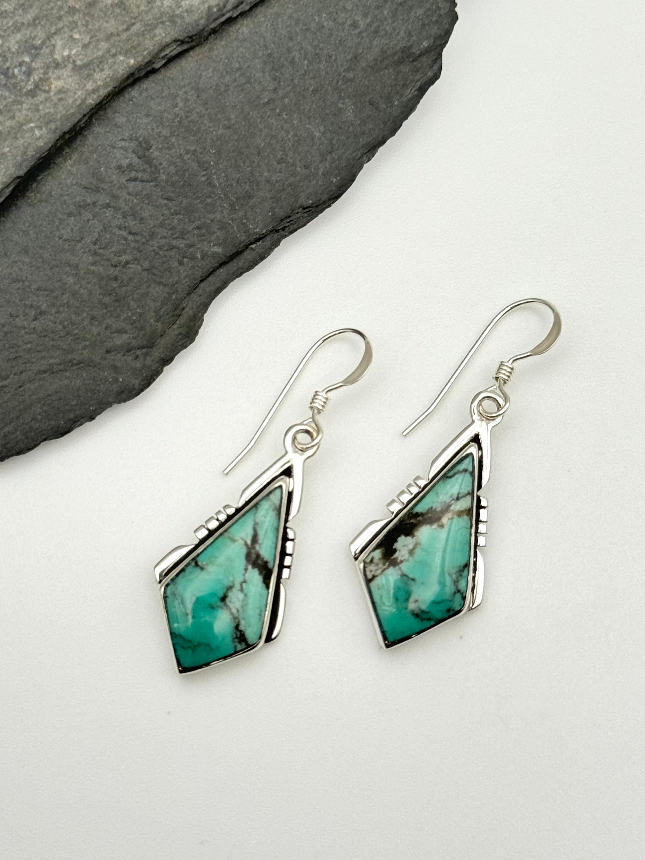 •CHINESE TURQUOISE KITE• Navajo silver dangle earrings