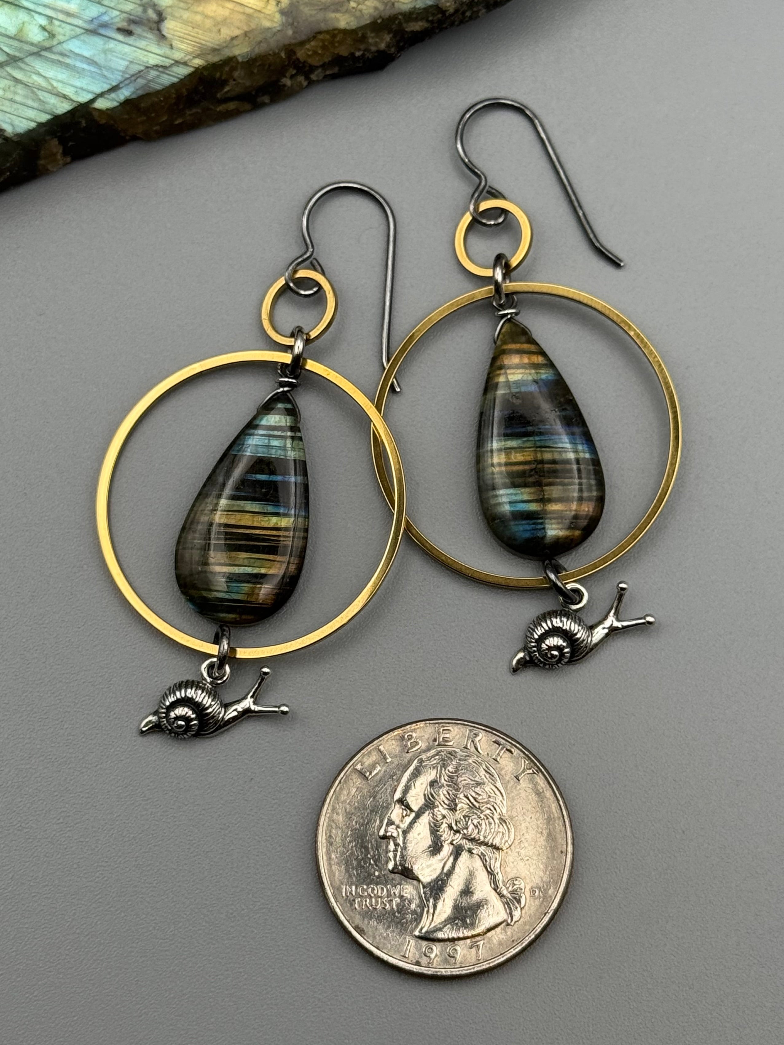 •LINGER• labradorite tear + mixed metal earrings