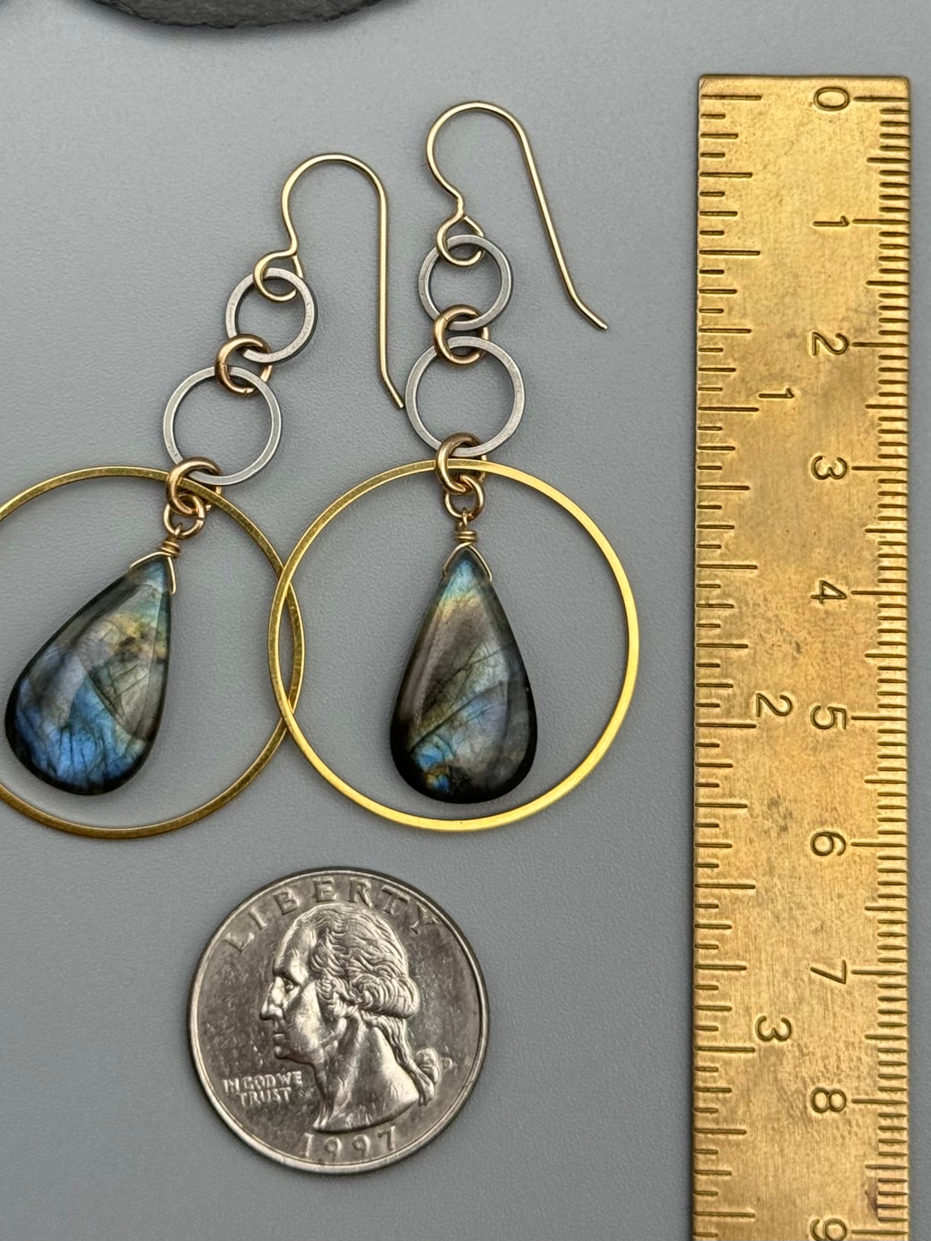 •6 OF CUPS• labradorite + mixed metal earrings