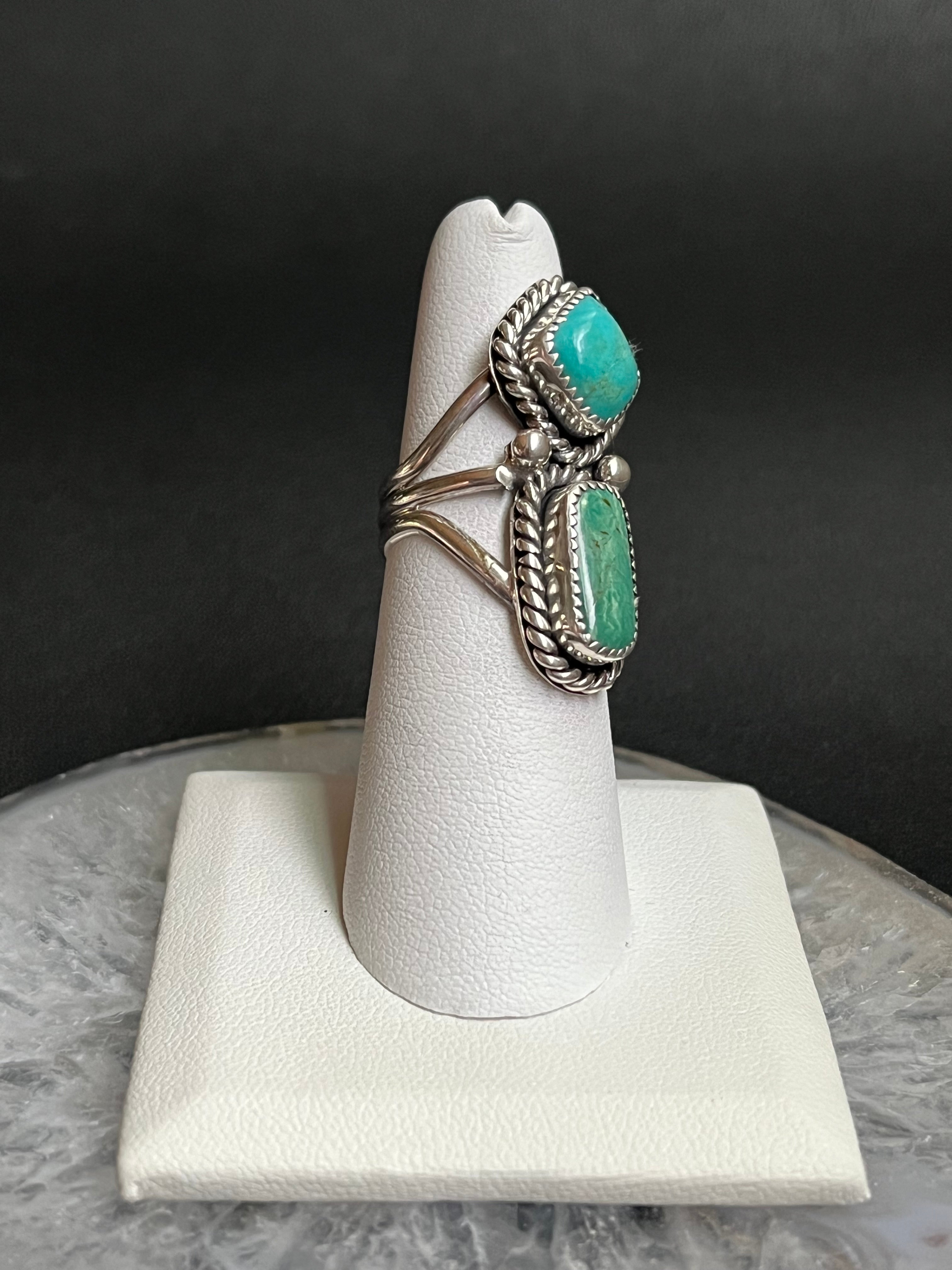 •KINGMAN TURQUOISE• Navajo silver double stone ring - size 6