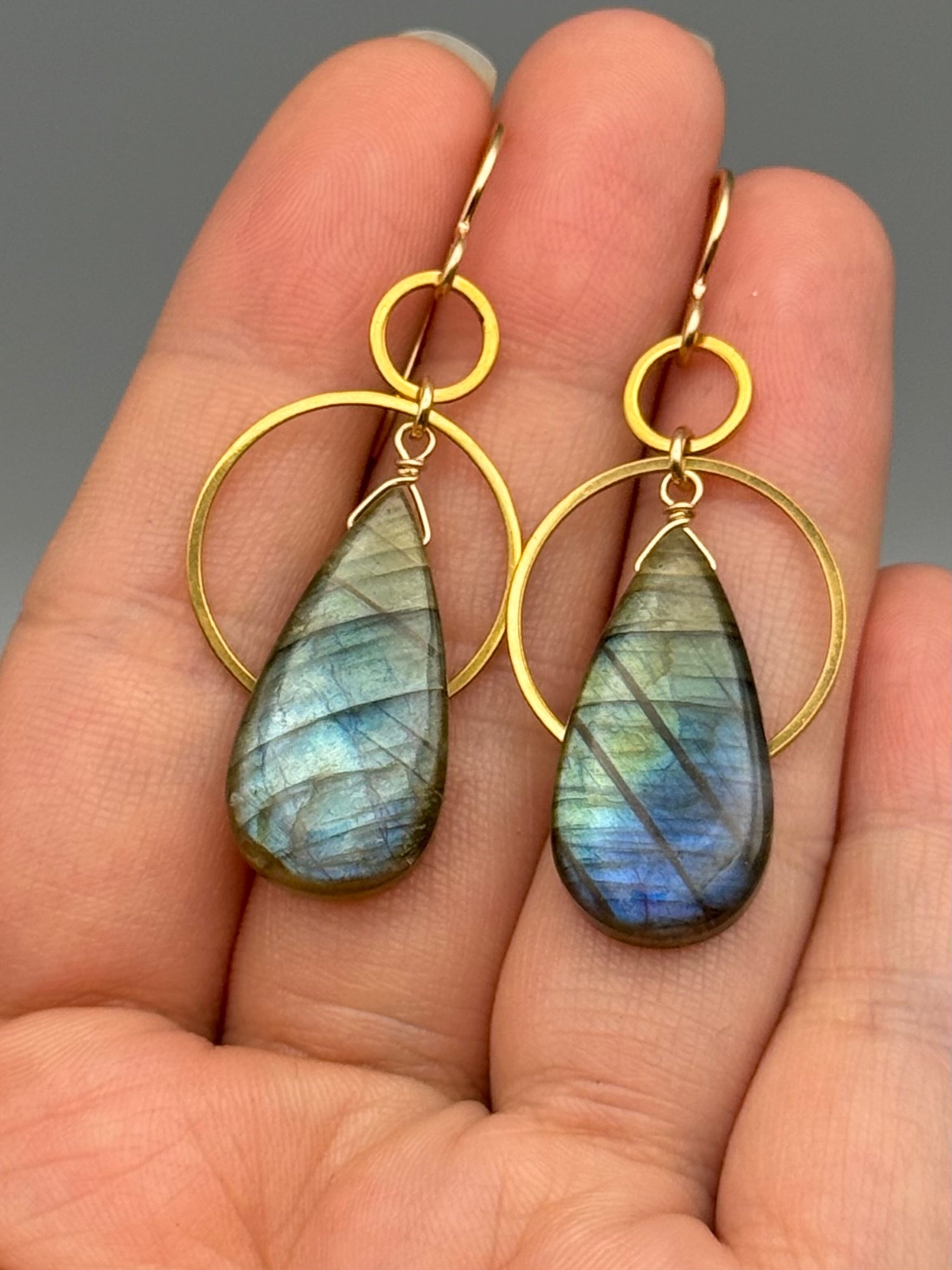•EQUA-ORBIT• labradorite teardrop + gold earrings