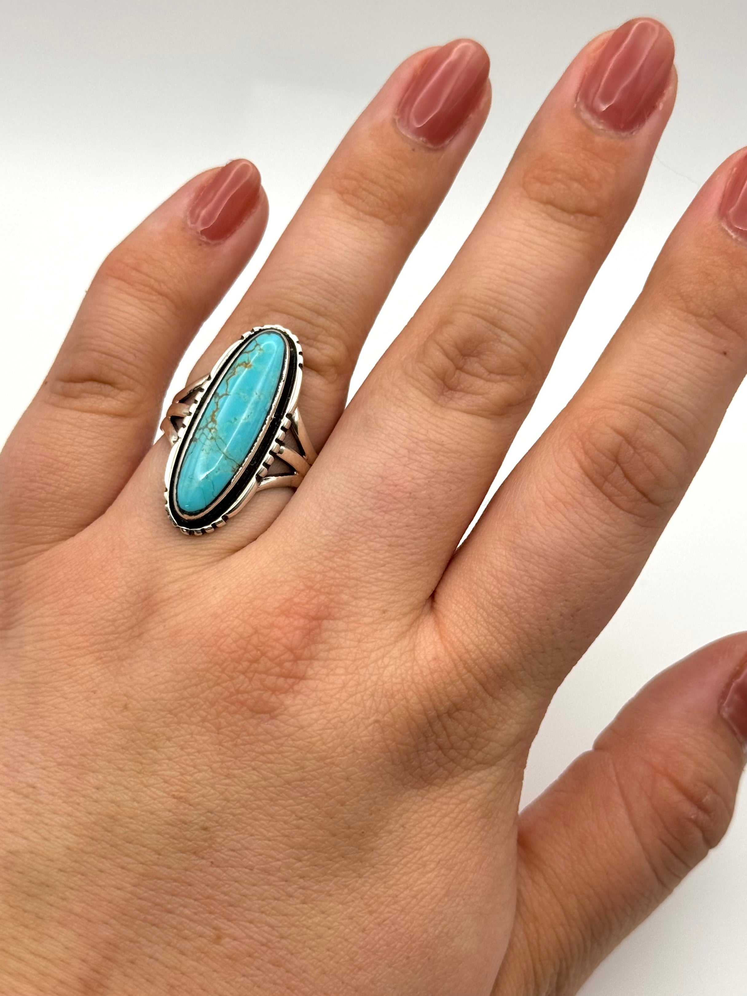 •#8 NEVADA TURQUOISE• Navajo silver ring (size 8)