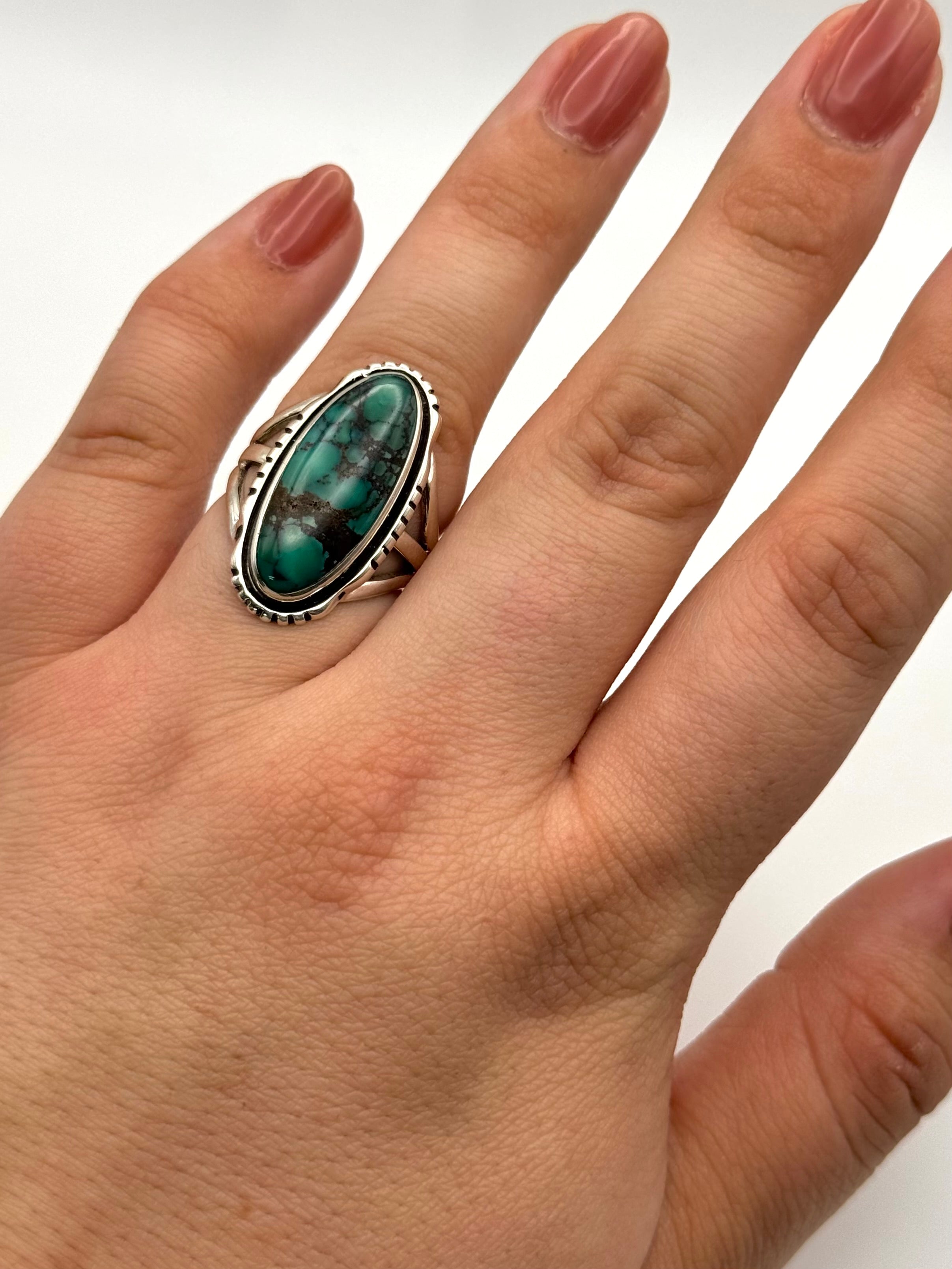 •CHINESE TURQUOISE• Navajo silver ring (size 7)