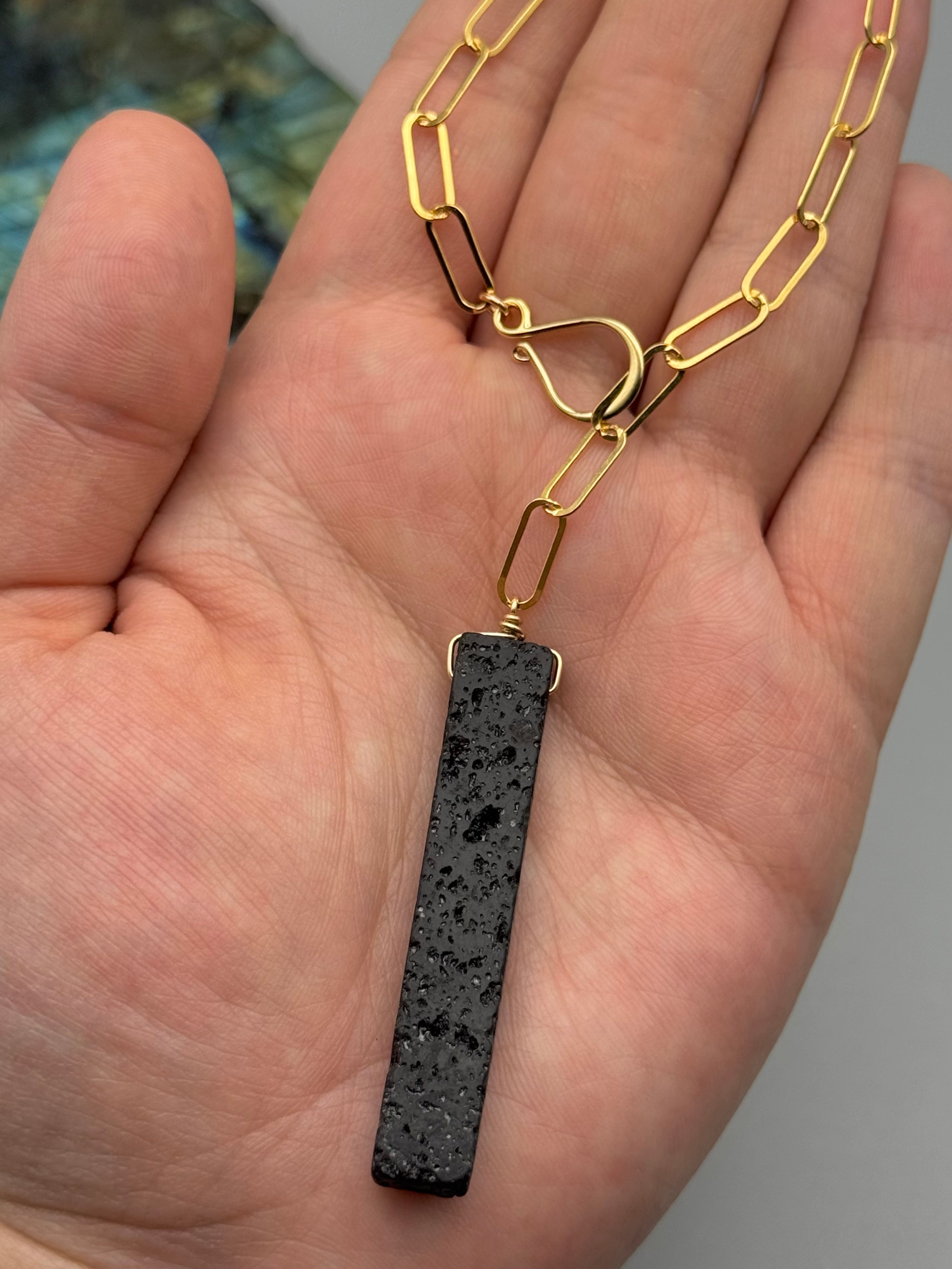 •LINKED• black lava + gold necklace (ADJ to 19")