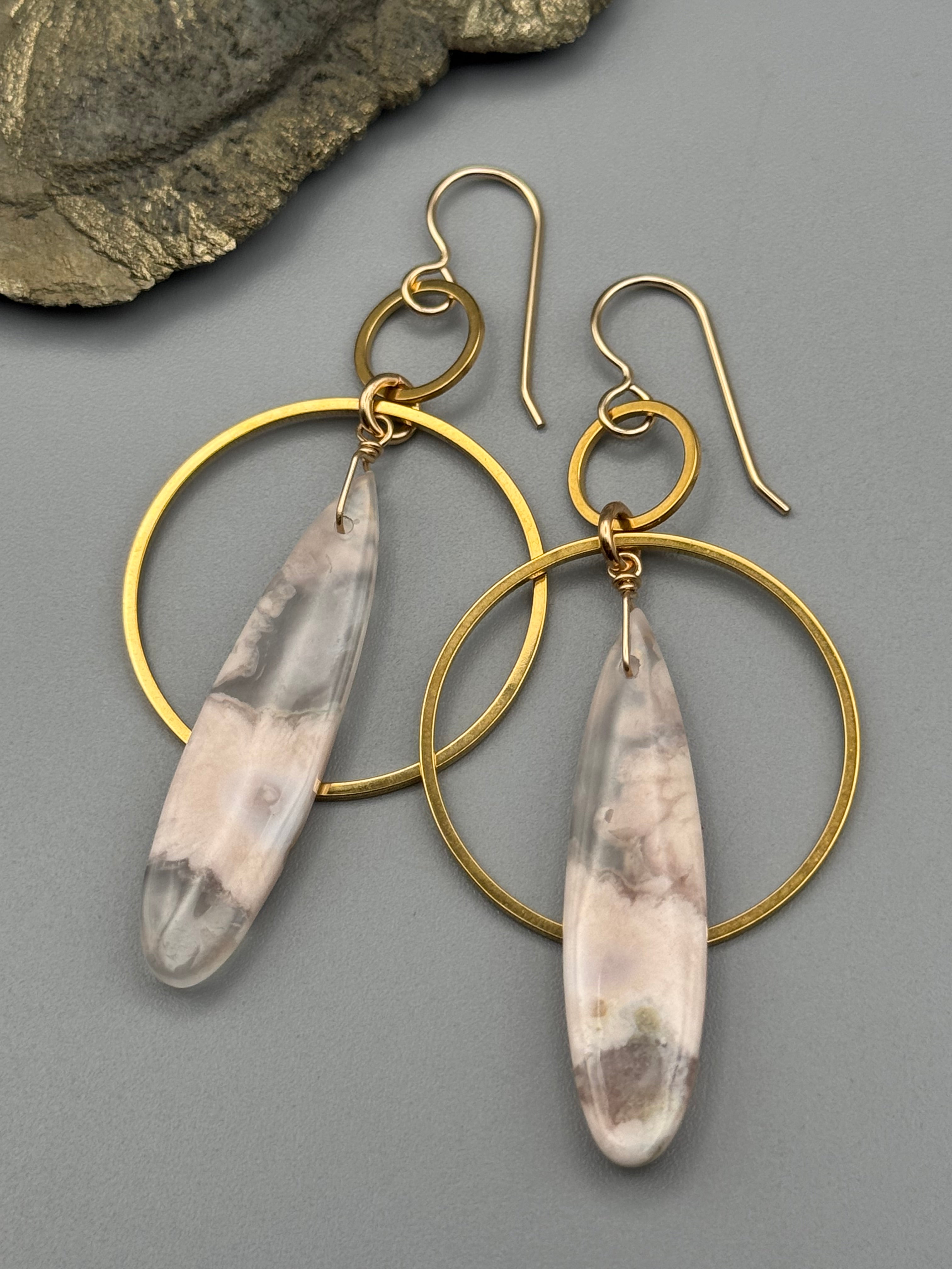 •EQUA-ORBIT• cherry blossom agate + gold earrings