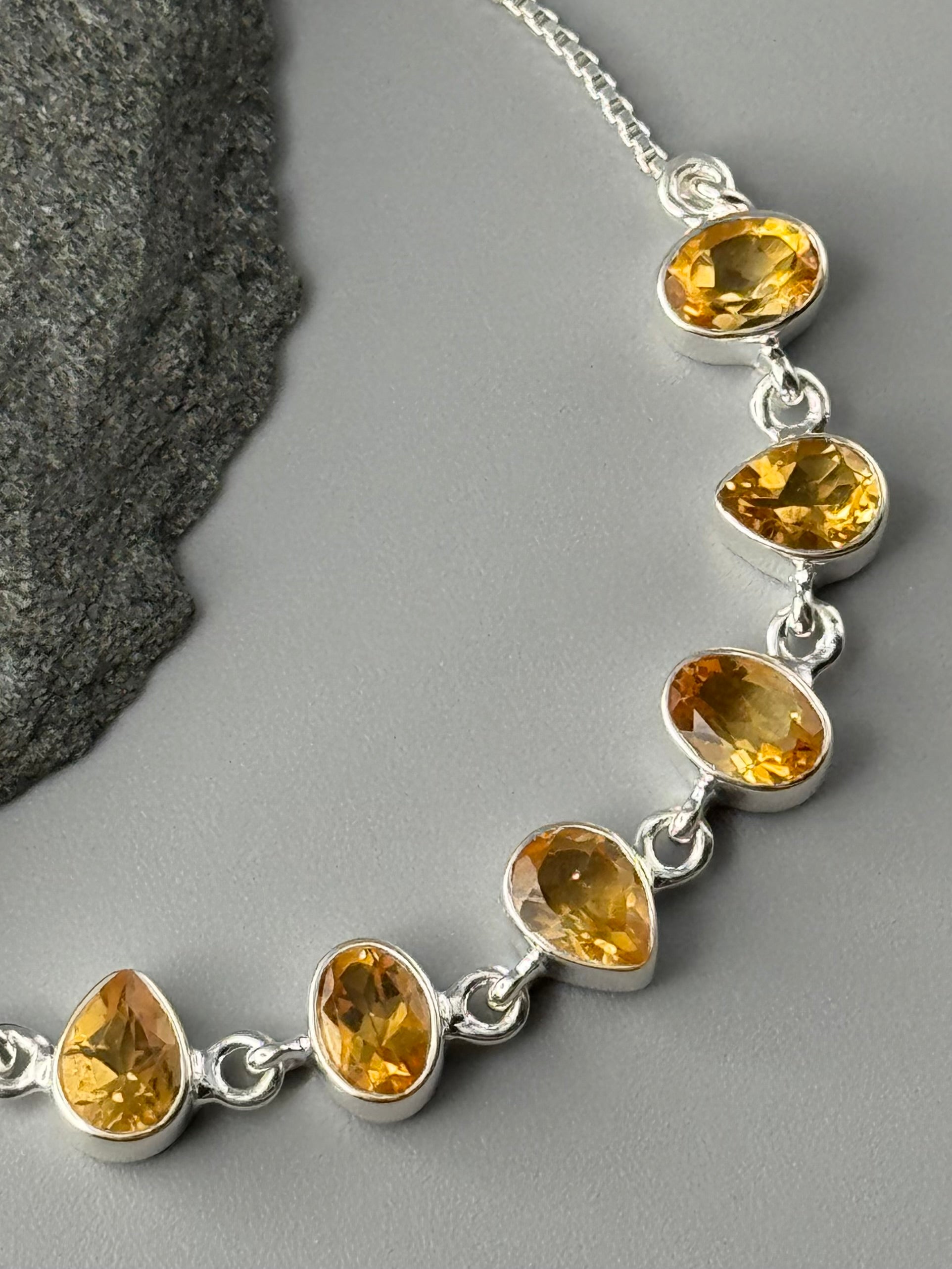 •CITRINE - GEO MIX• silver bolo bracelet (adj up to 8")