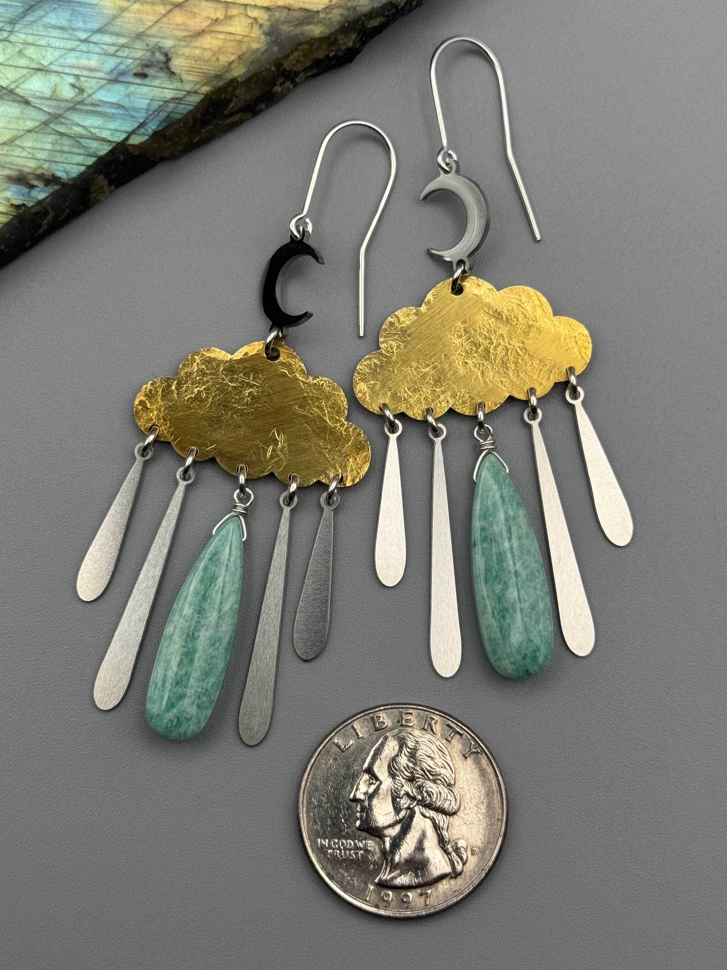 •LUNAR STORM• amazonite tear + mixed metal earrings
