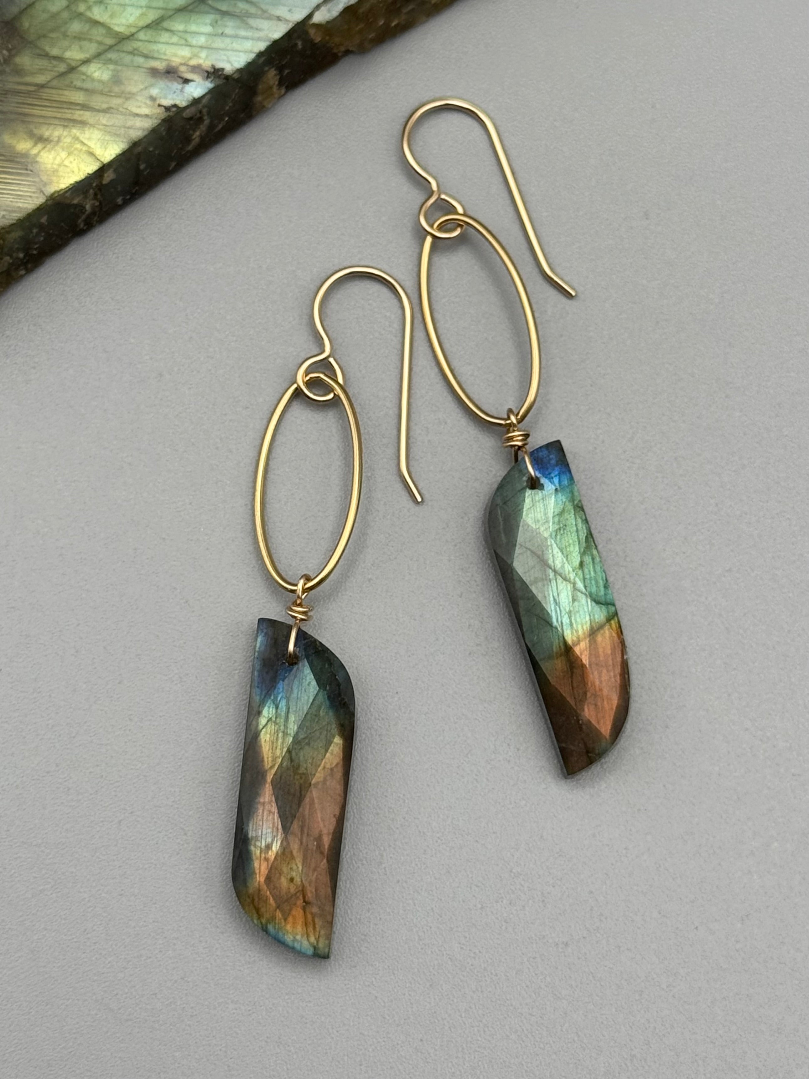 •IO• faceted labradorite partridge + gold earrings