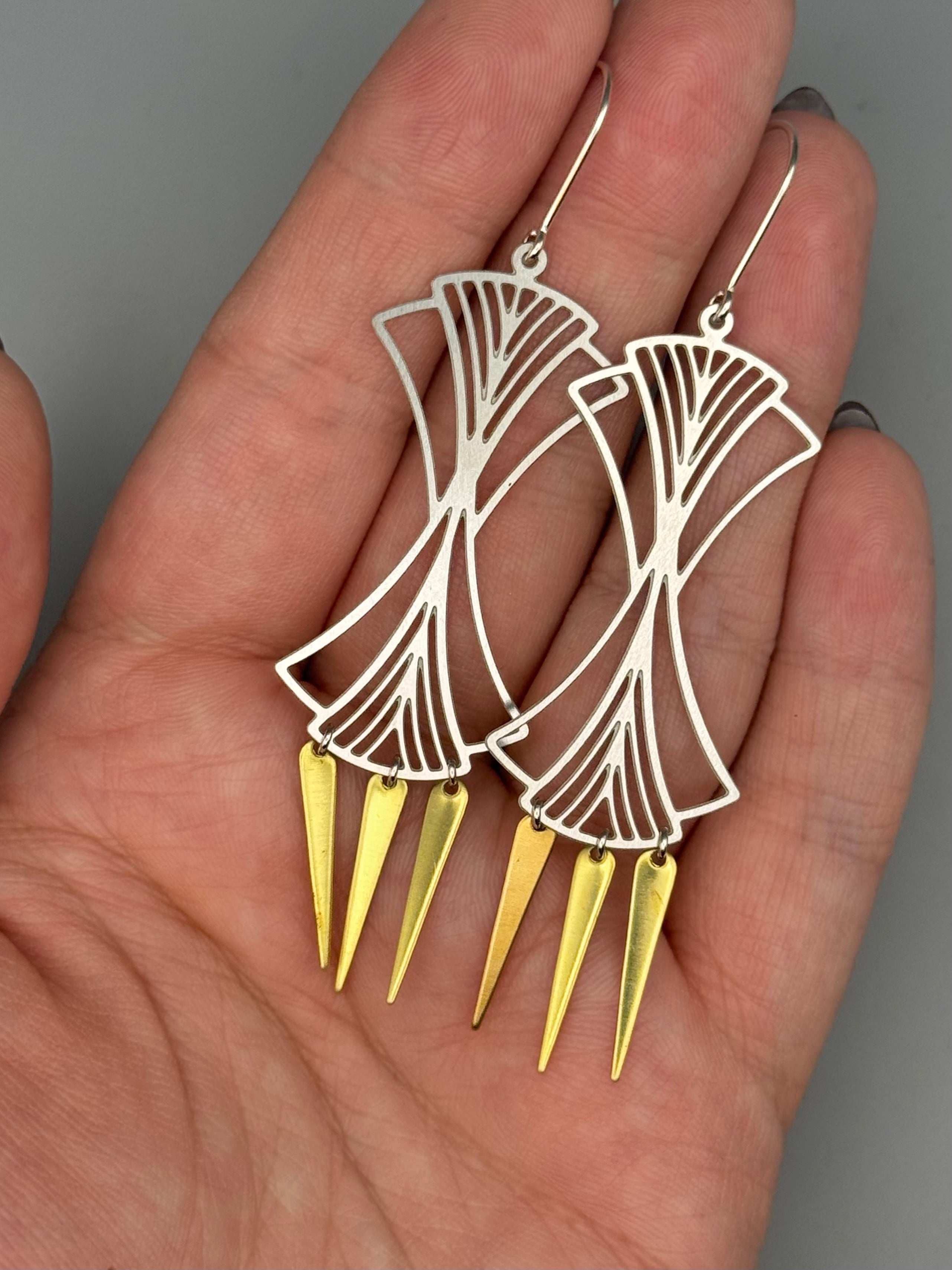 •TIME WARP• mixed metal dangle earrings