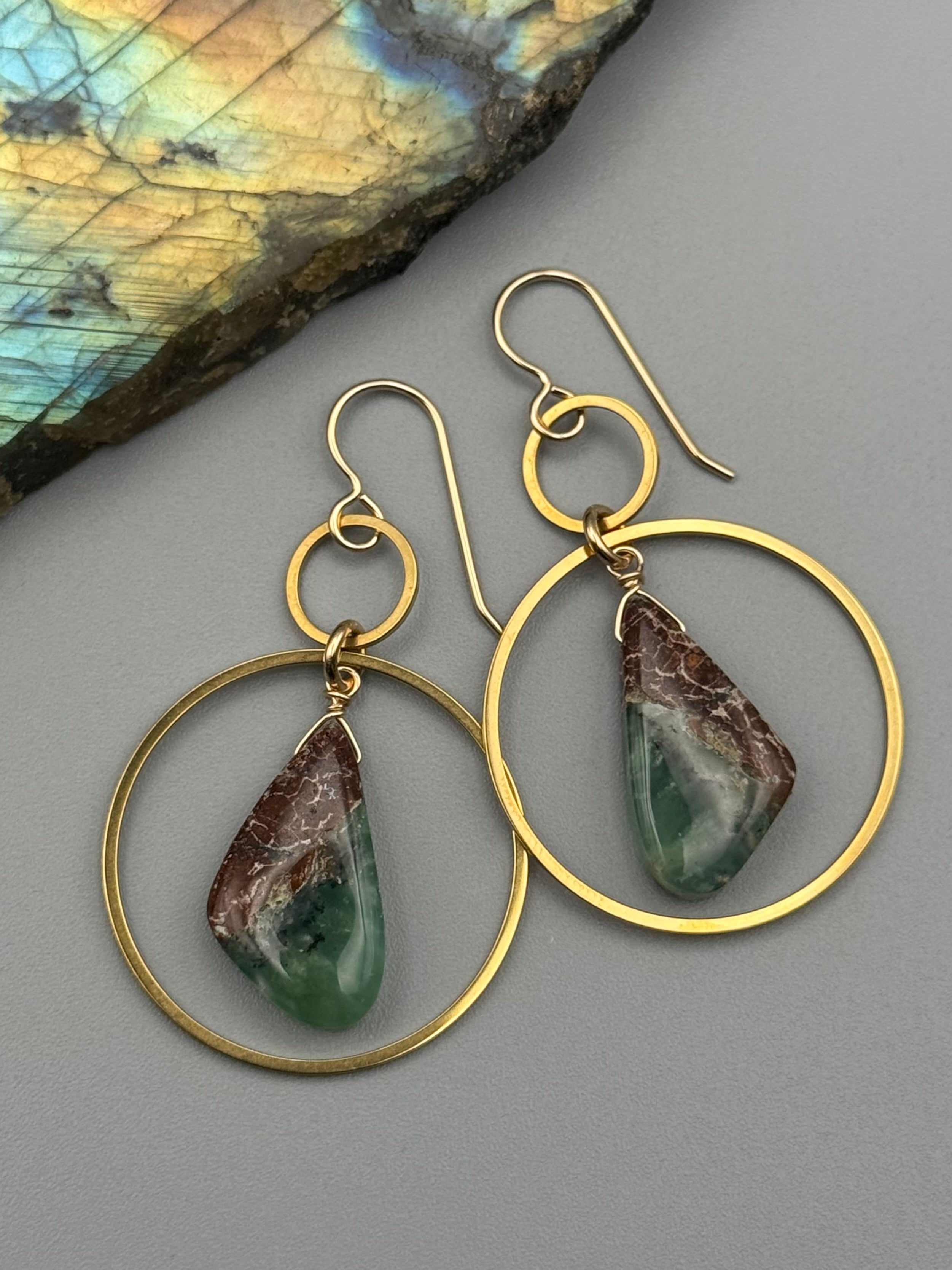 •EQUA-LUNA• chrysoprase wing + gold earrings
