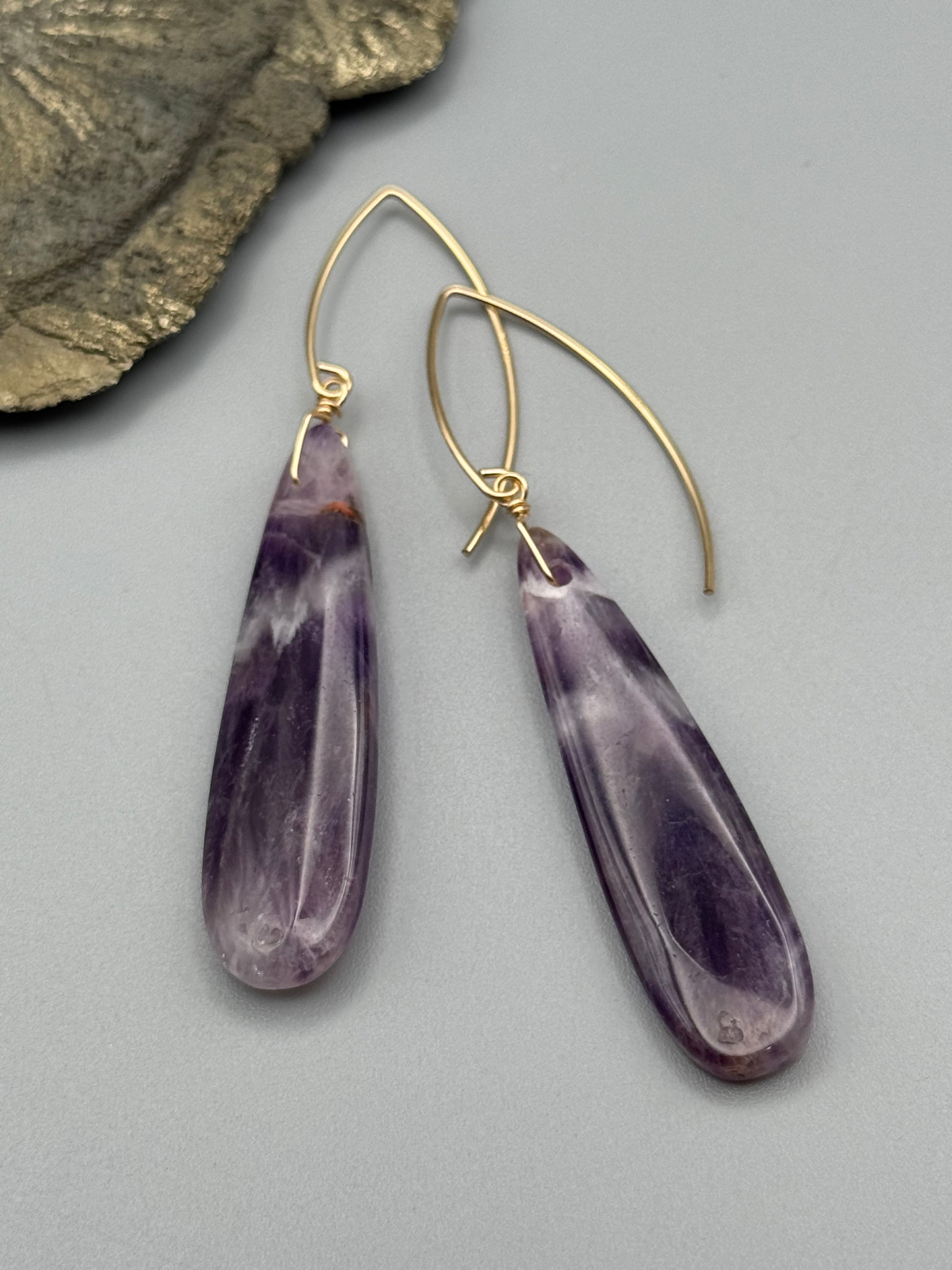 •STRAY• chevron amethyst tear + gold earrings