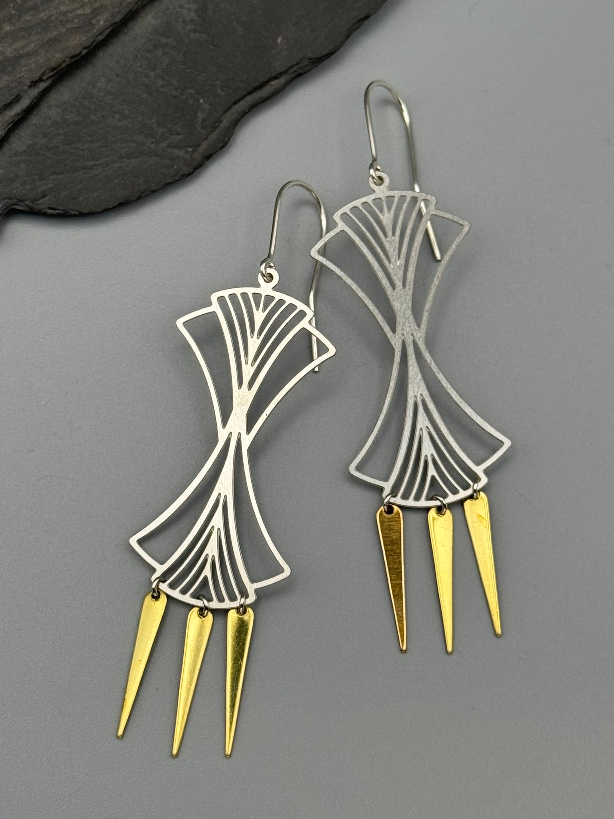 •TIME WARP• mixed metal dangle earrings