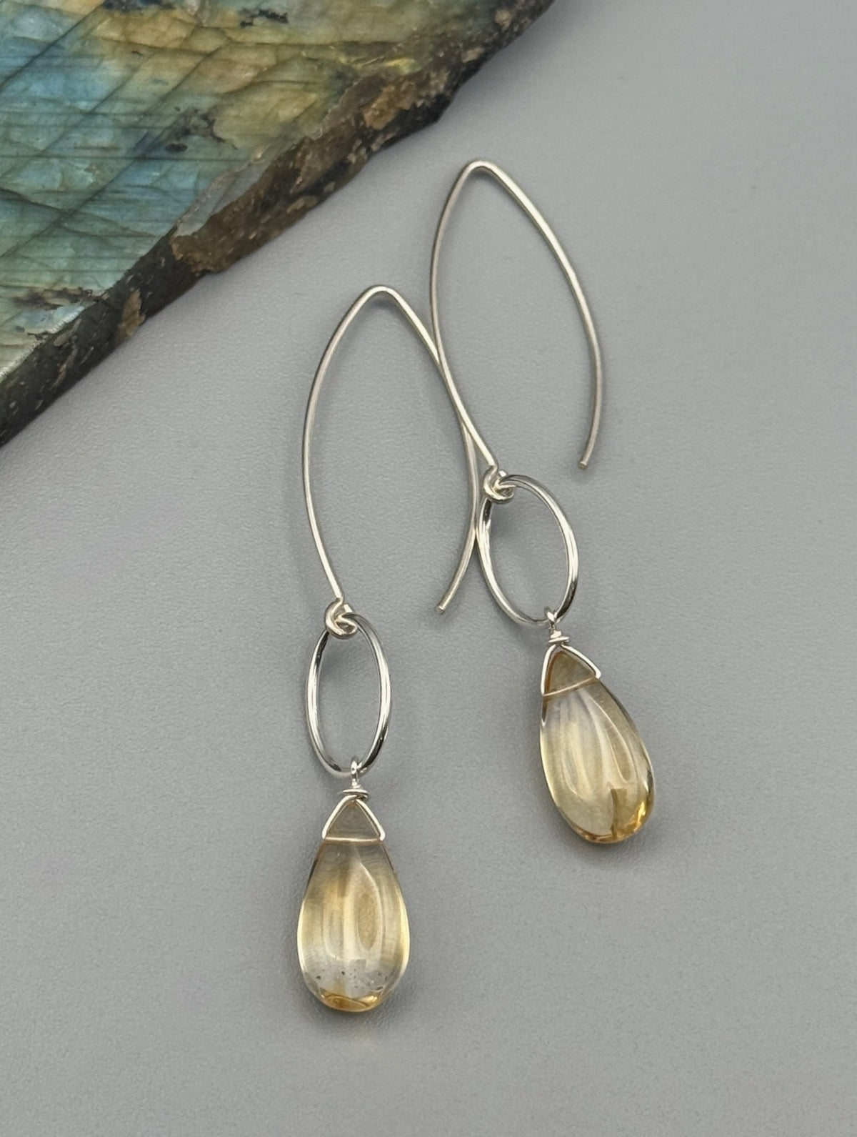 •IO• citrine tear + silver earrings