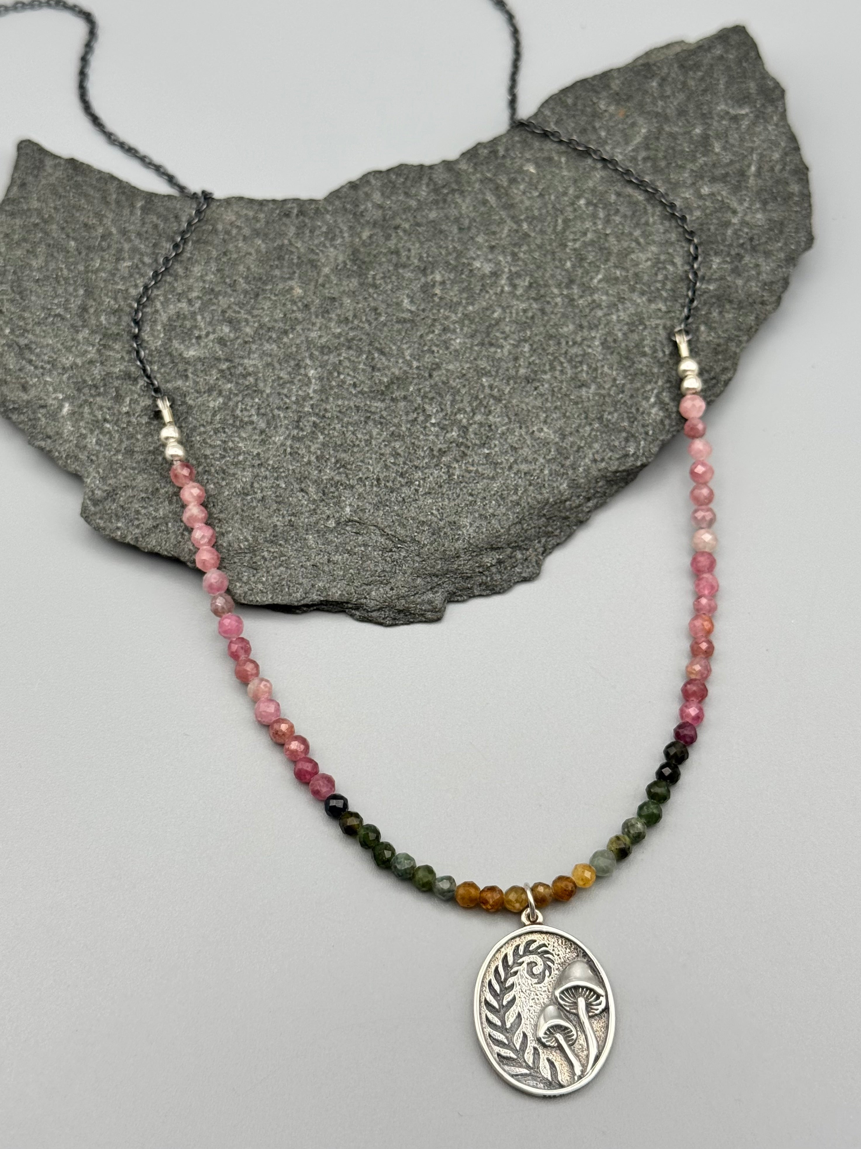 •TOURMALINE - BOTANICA• silver beaded necklace (24" long)