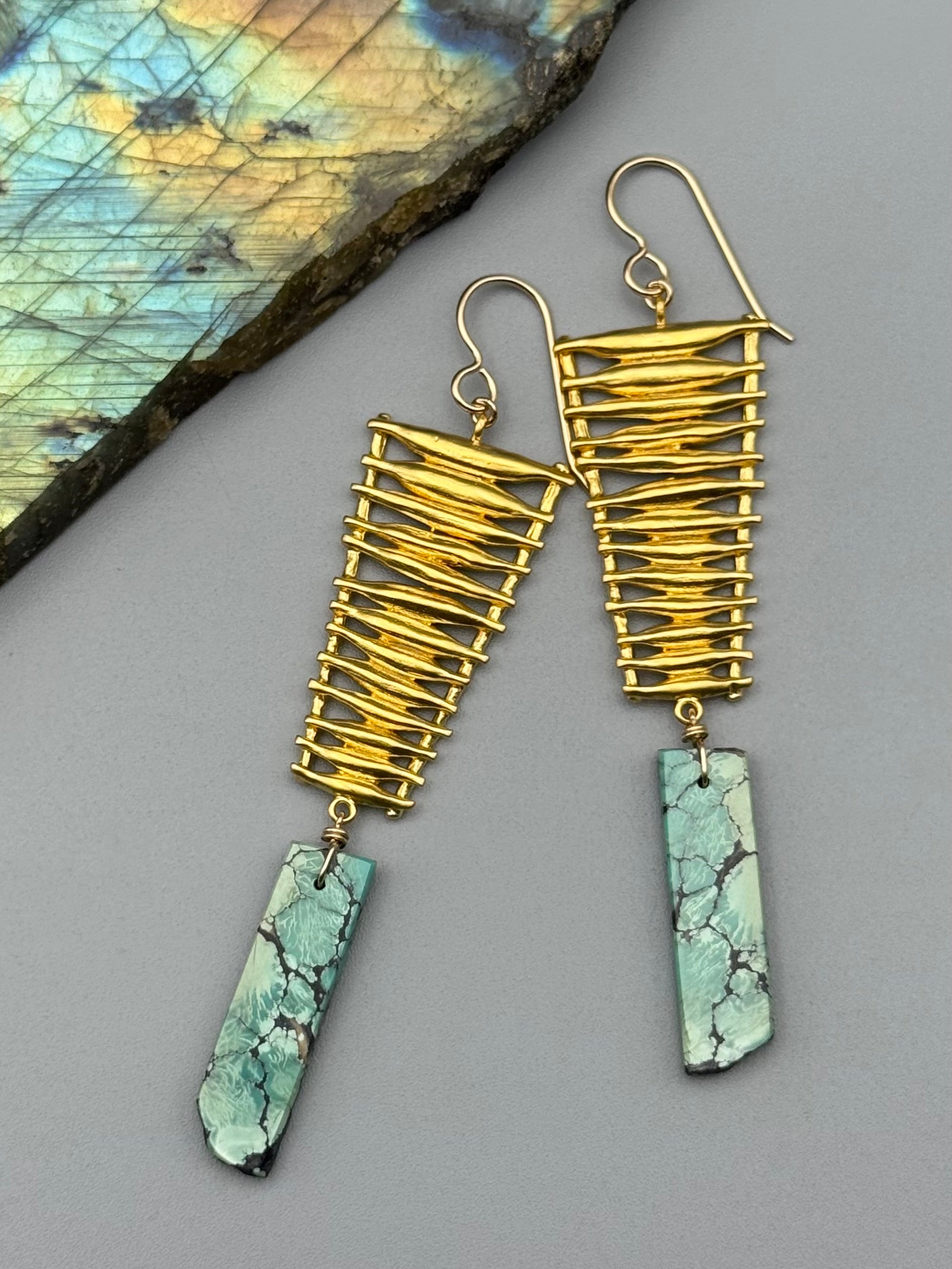 •UPWARD• turquoise slab + gold earrings