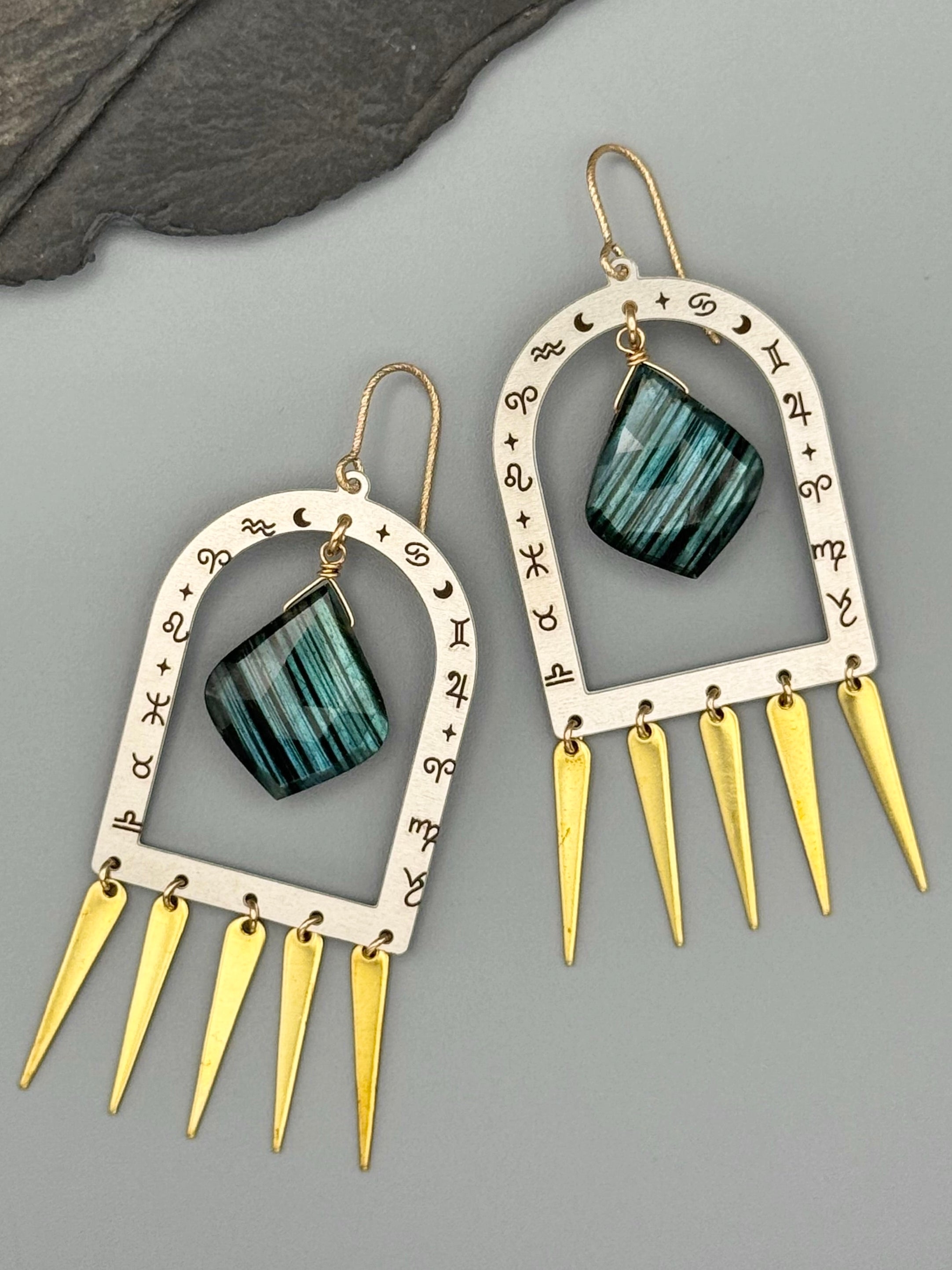 •ASTROLOGICAL• labradorite + mixed metal earrings