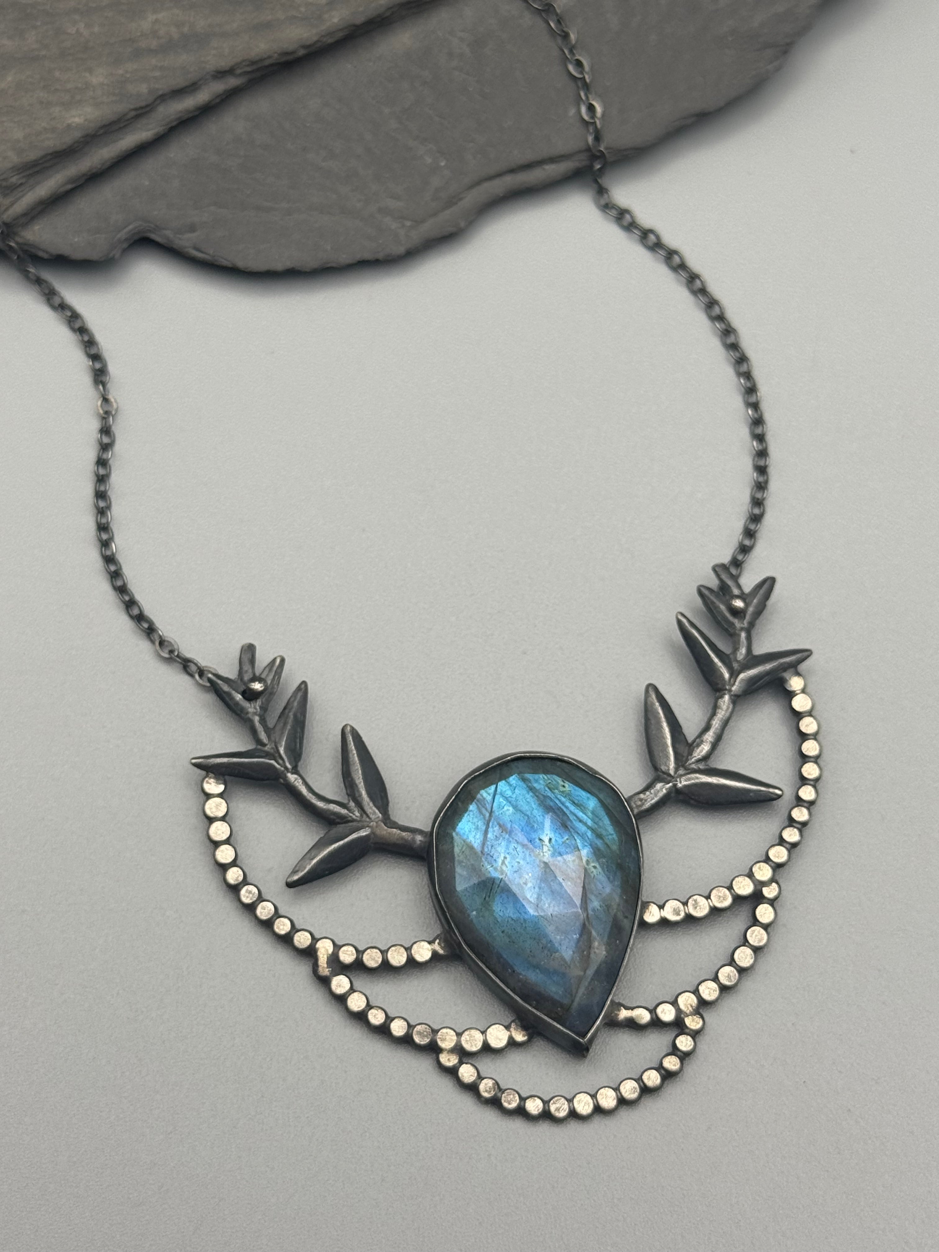 •DOTTED BRANCH• labradorite + silver necklace (18" long)