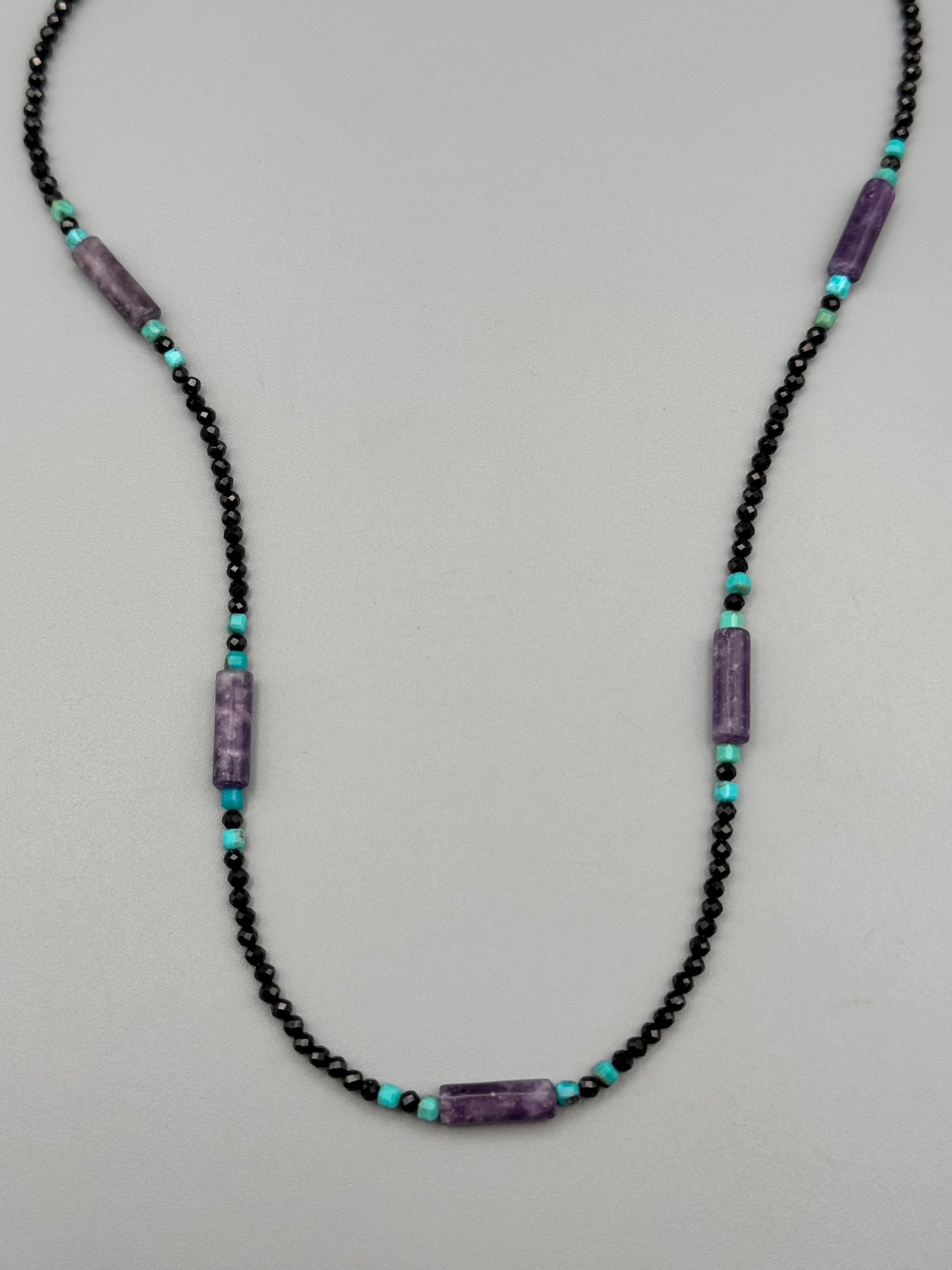 •LEPIDOLITE - MULTI-STONE STRAND• silver beaded necklace (19" long)