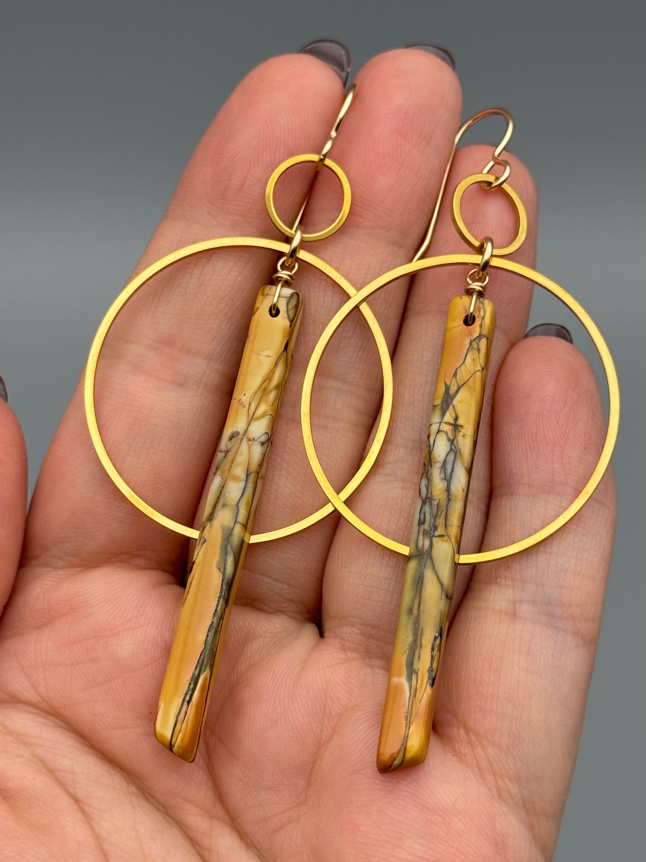 •EQUA-ORBIT• red creek jasper stick + gold earrings