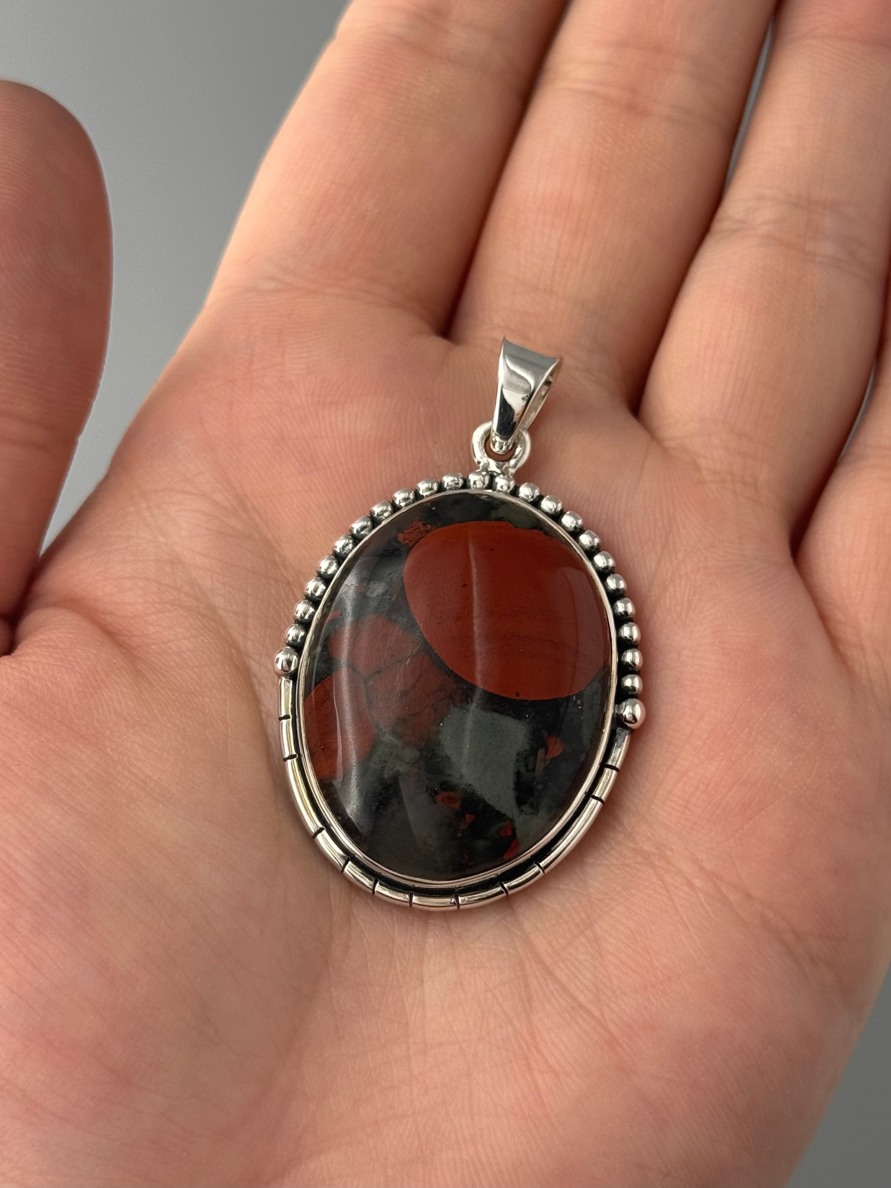 •AFRICAN BLOODSTONE OVAL - CANYON• sterling silver pendant