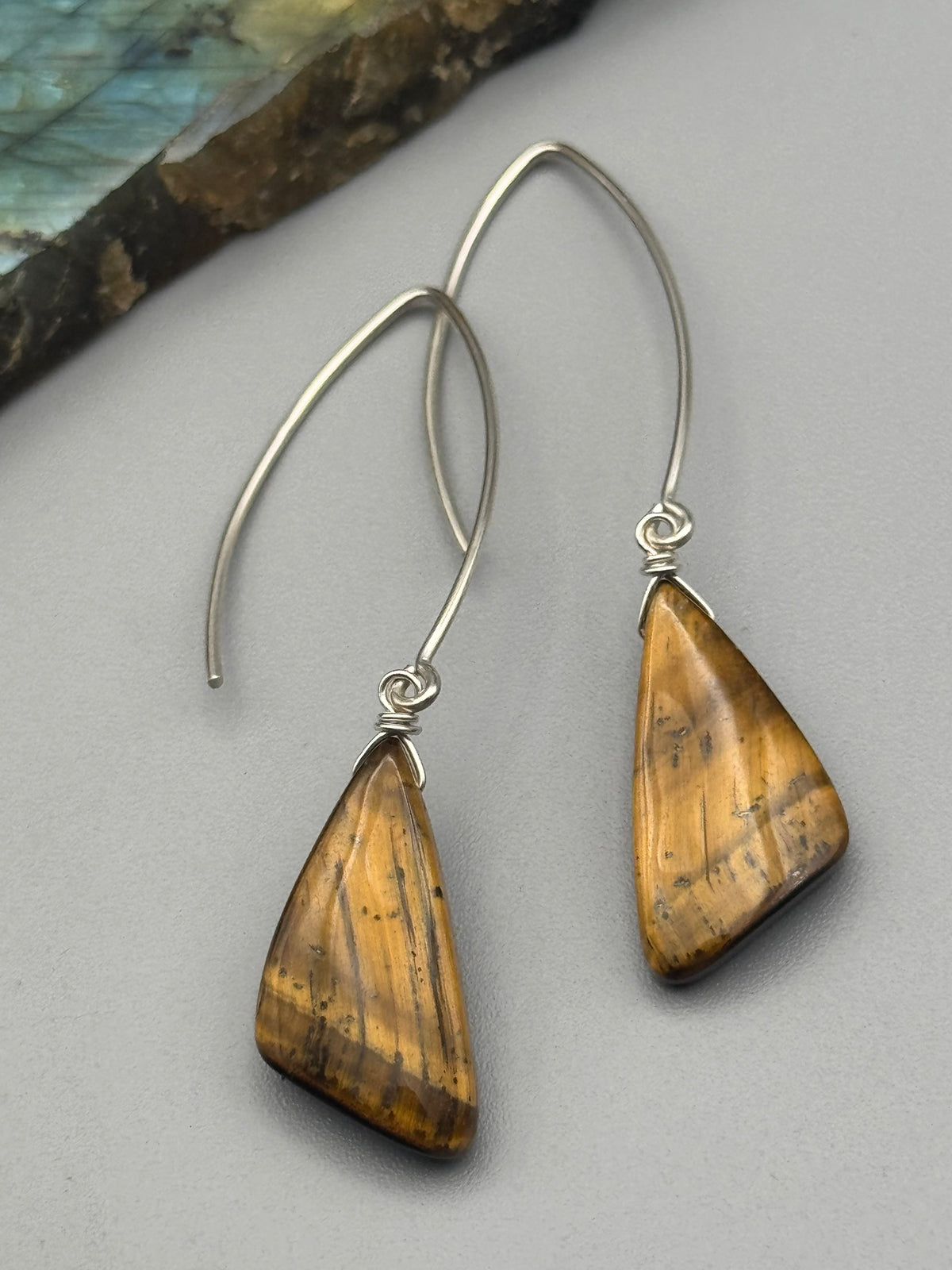 •STRAY• tiger eye wing + silver earrings
