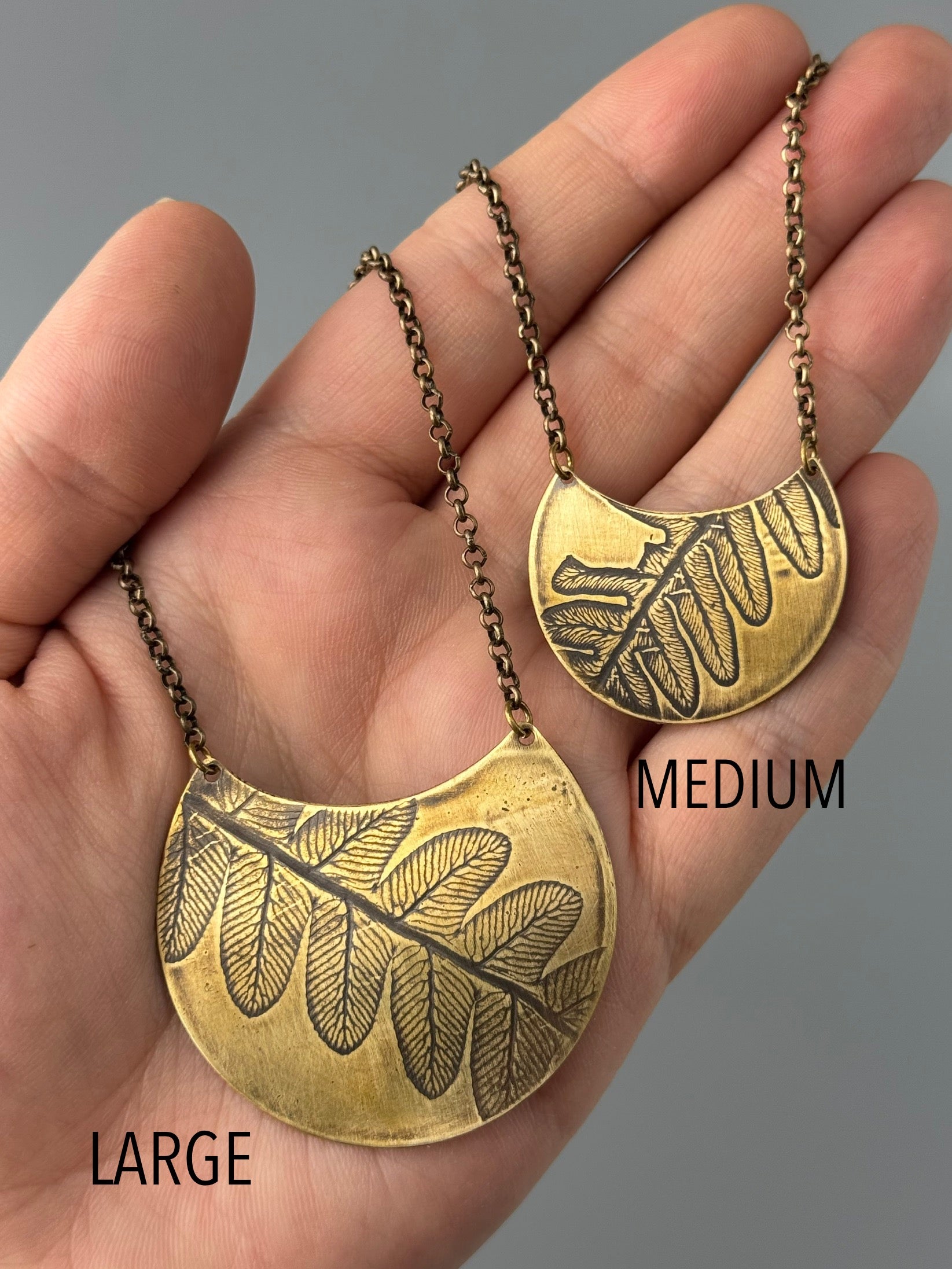 •FERN CRESCENT• brass necklace (20" long)