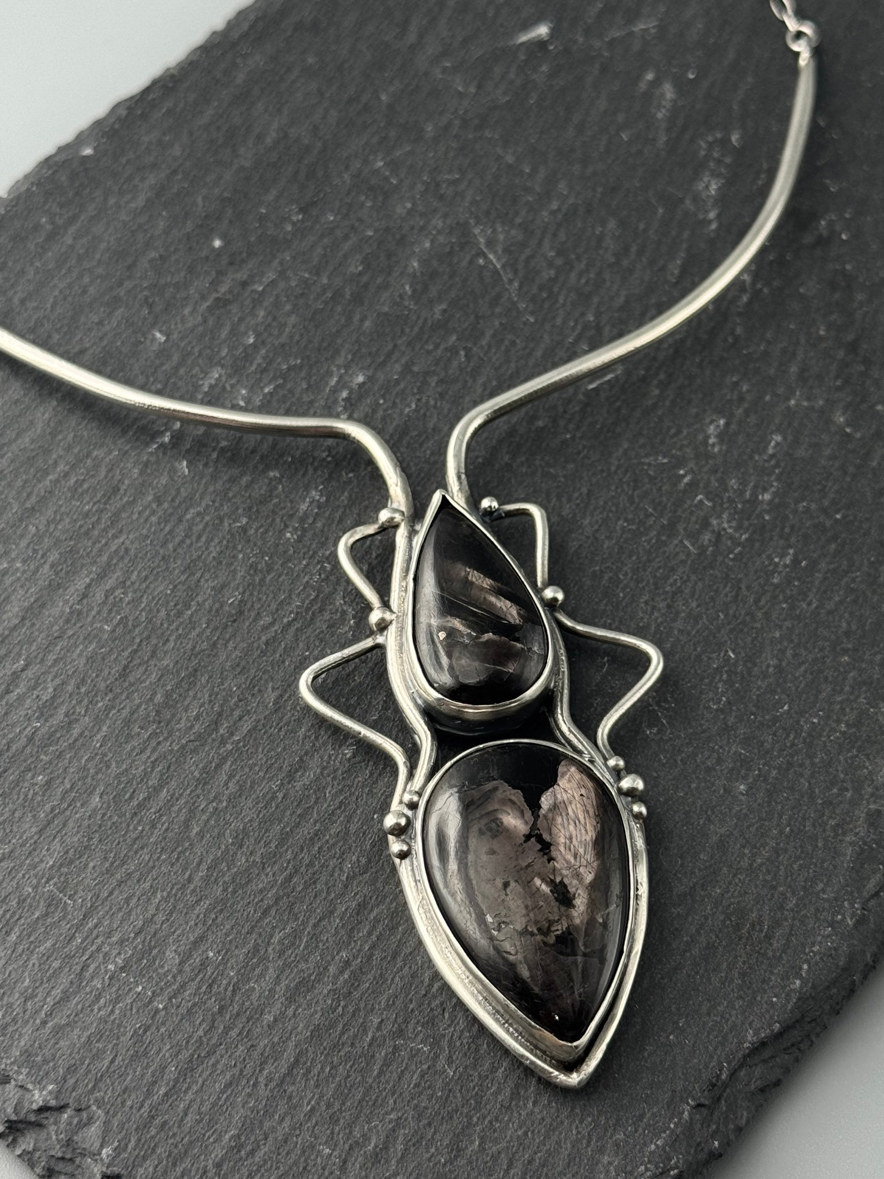 •GROUNDED IN POWER• hypersthene + silver cuff necklace (16" - 20" long)