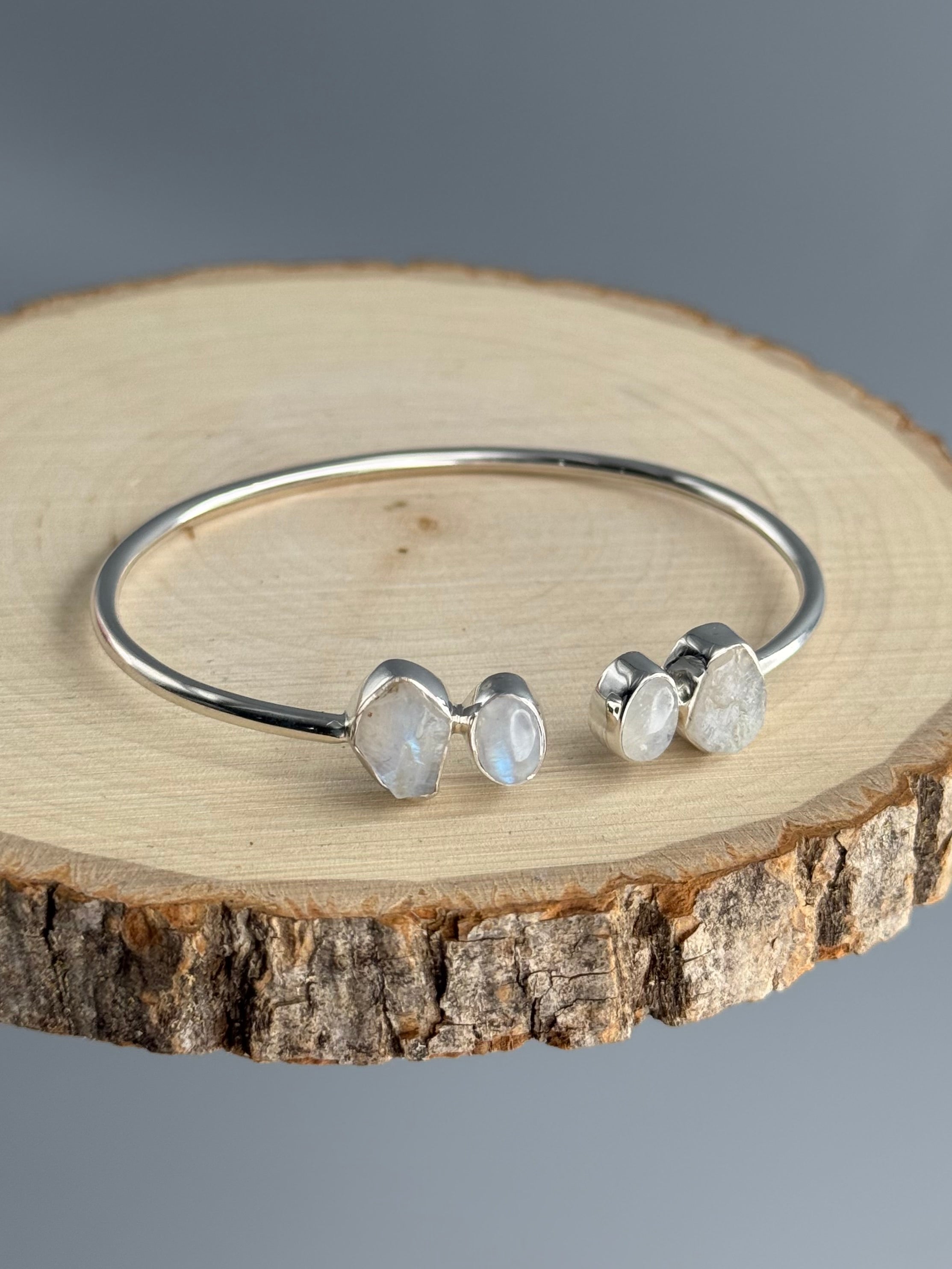 •DUALITY• rainbow moonstone + silver twist-on cuff bracelet