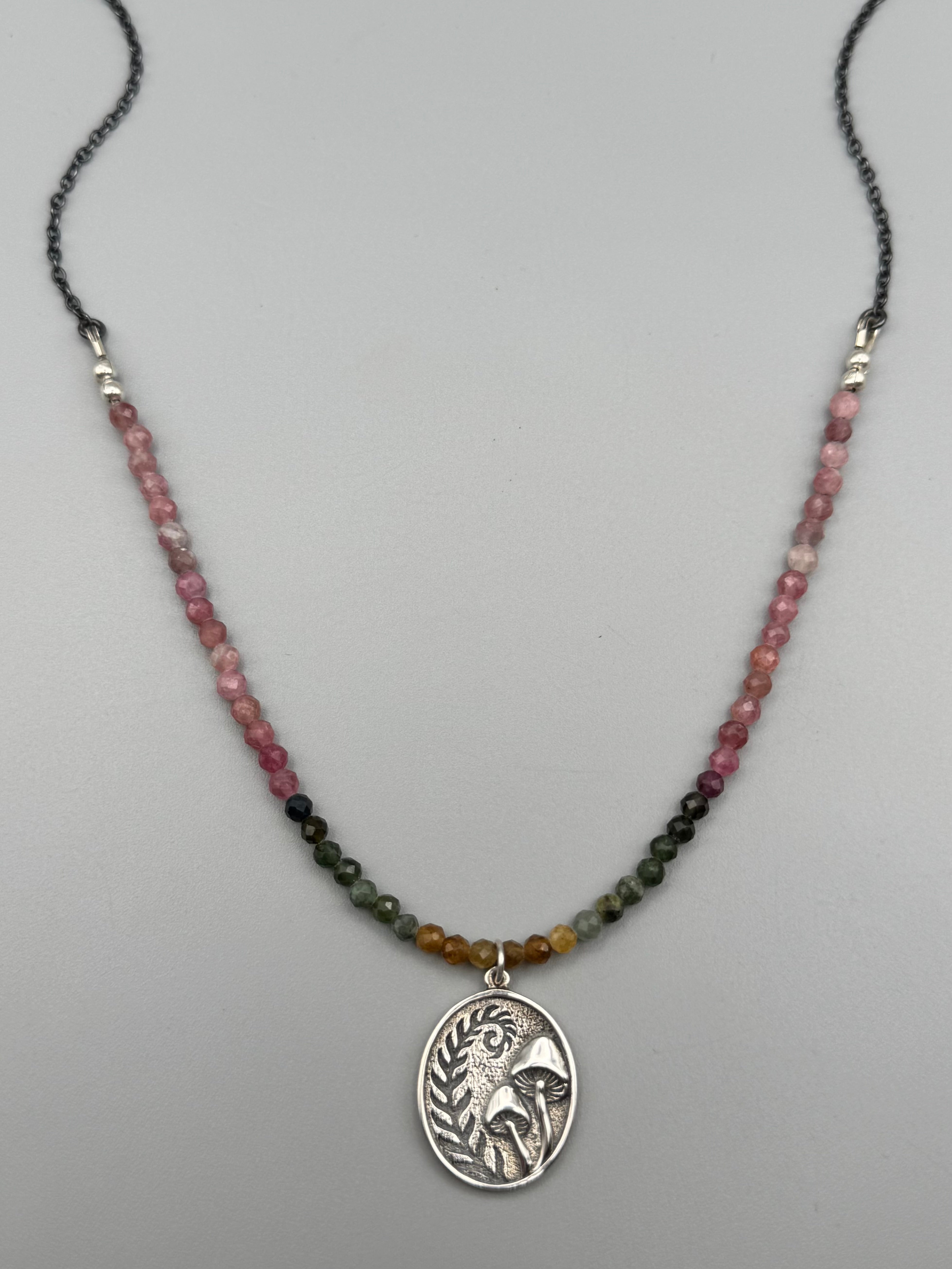 •TOURMALINE - BOTANICA• silver beaded necklace (24" long)
