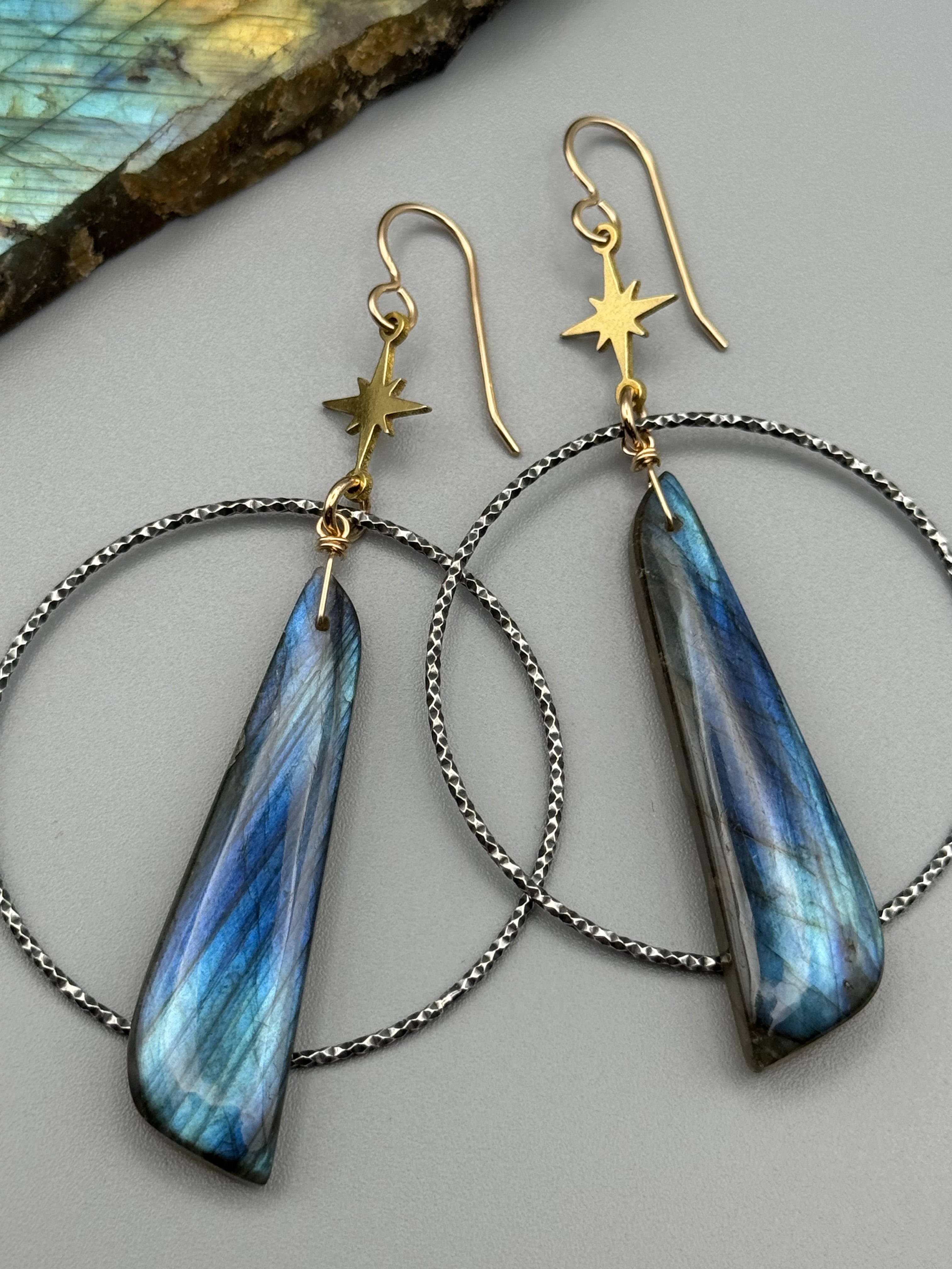 •WANDERING STAR• labradorite + mixed metal earrings