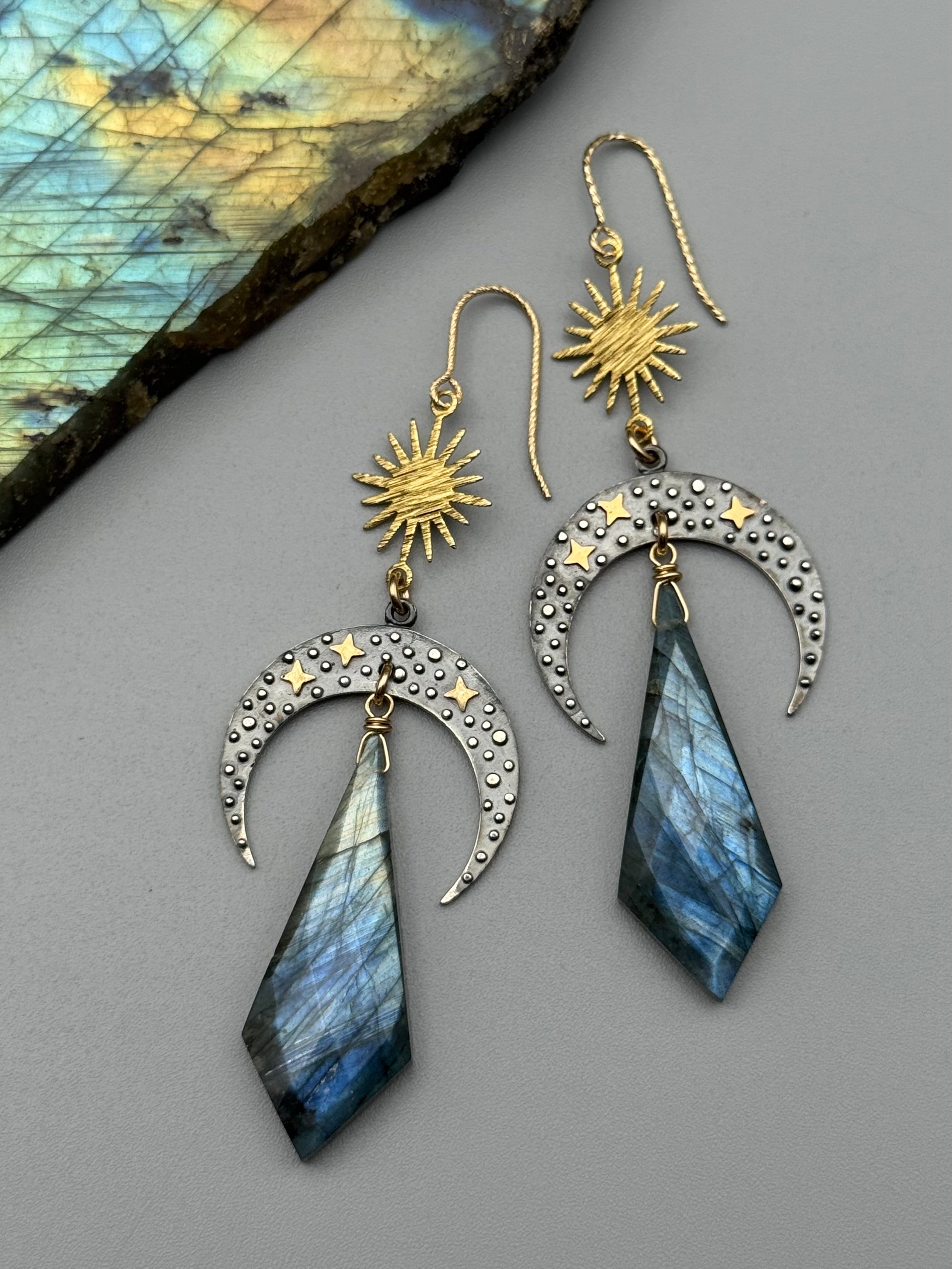 •CELESTIAL ECLIPSE• labradorite + mixed metal earrings